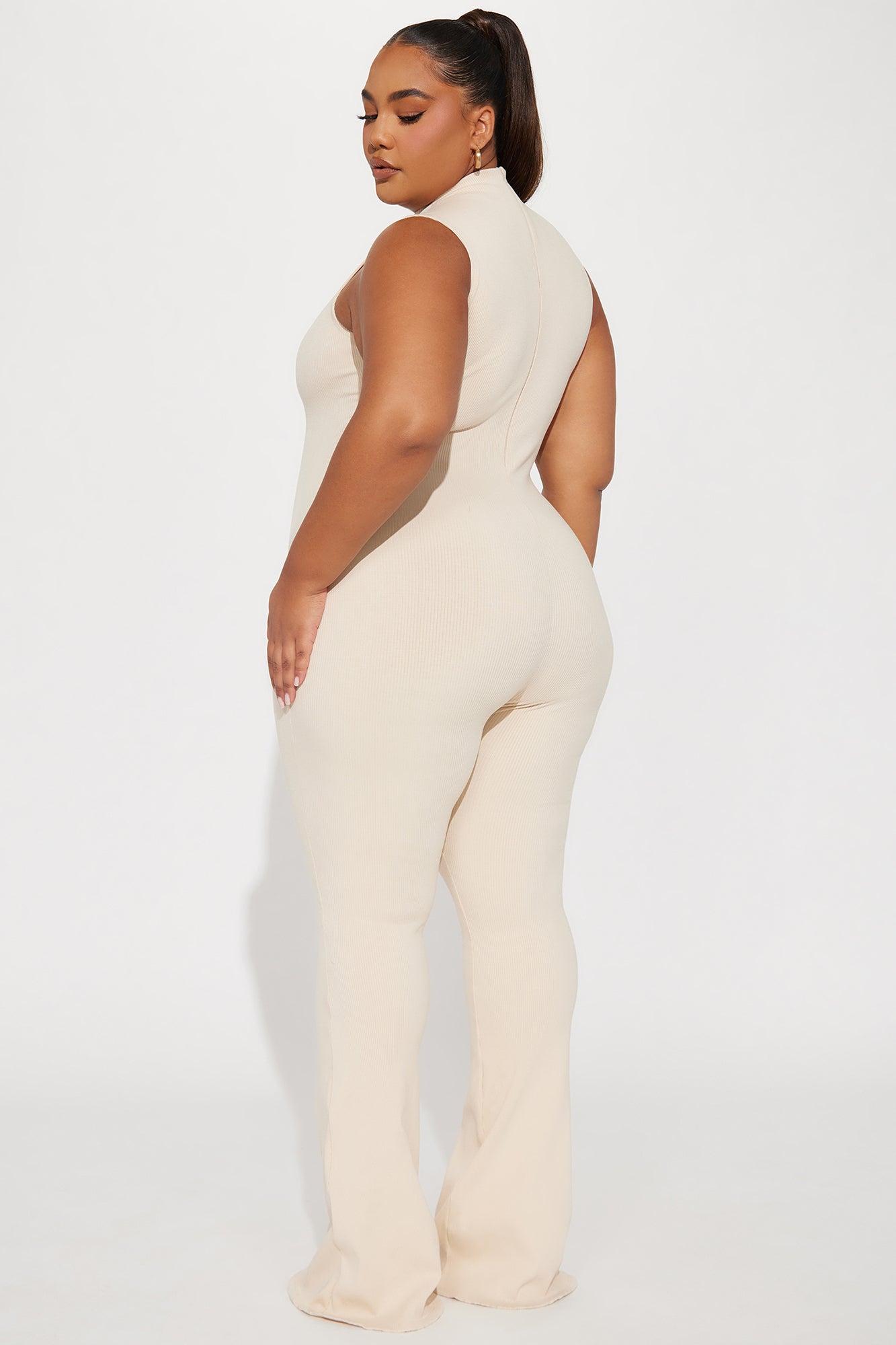 Amber Snatched Flare Jumpsuit - Cream - Image 8