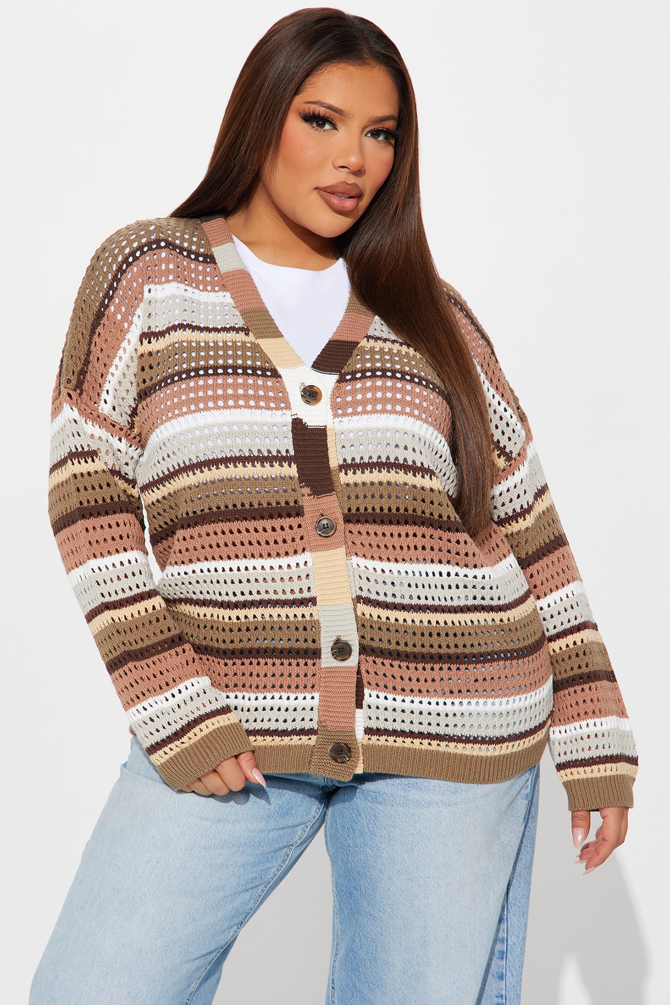 Standing Out Crochet Cardigan - Brown/combo - Image 4