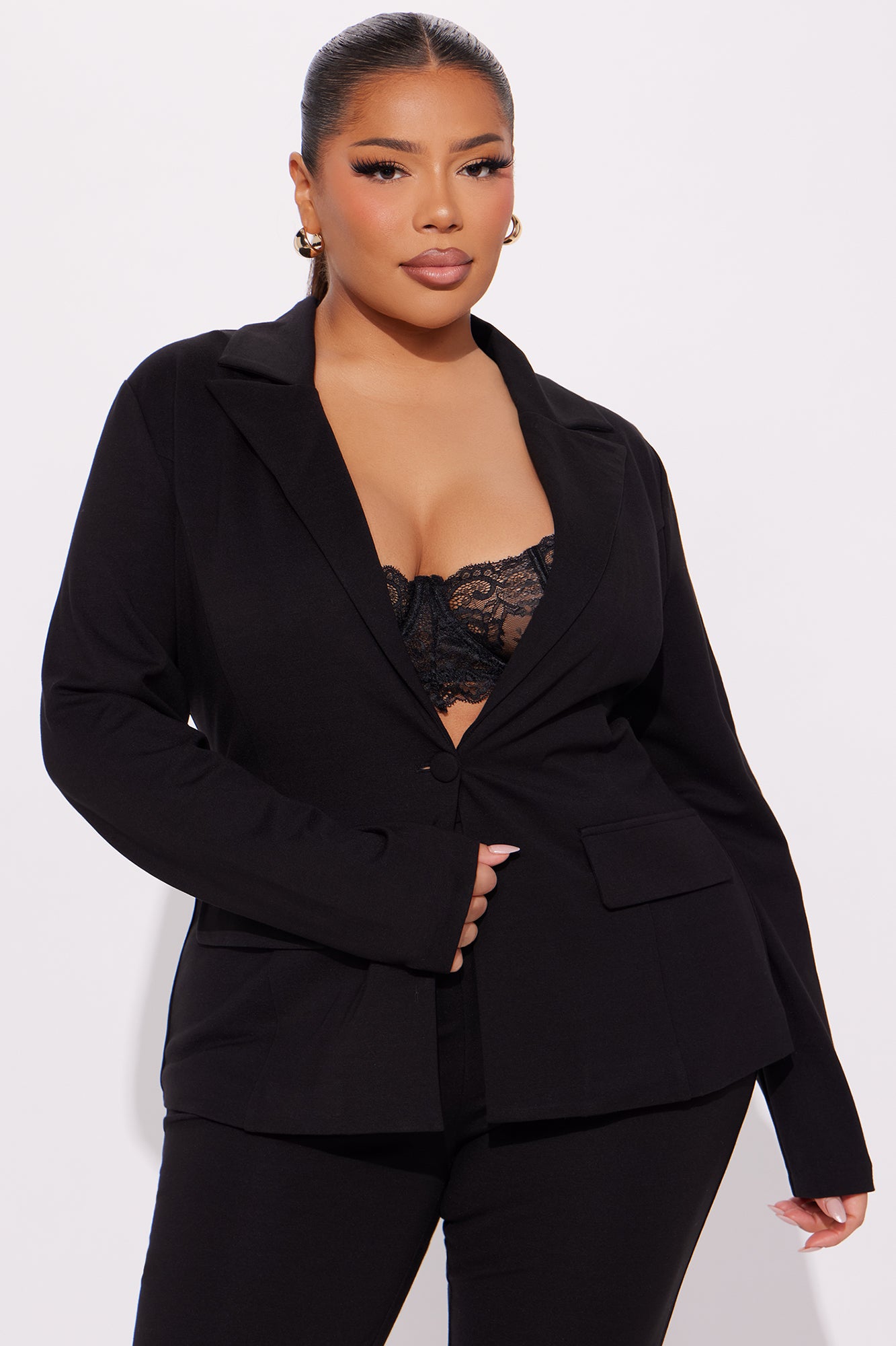 The Mia Double Lined Ponte Blazer Capri Set - Black - Image 6