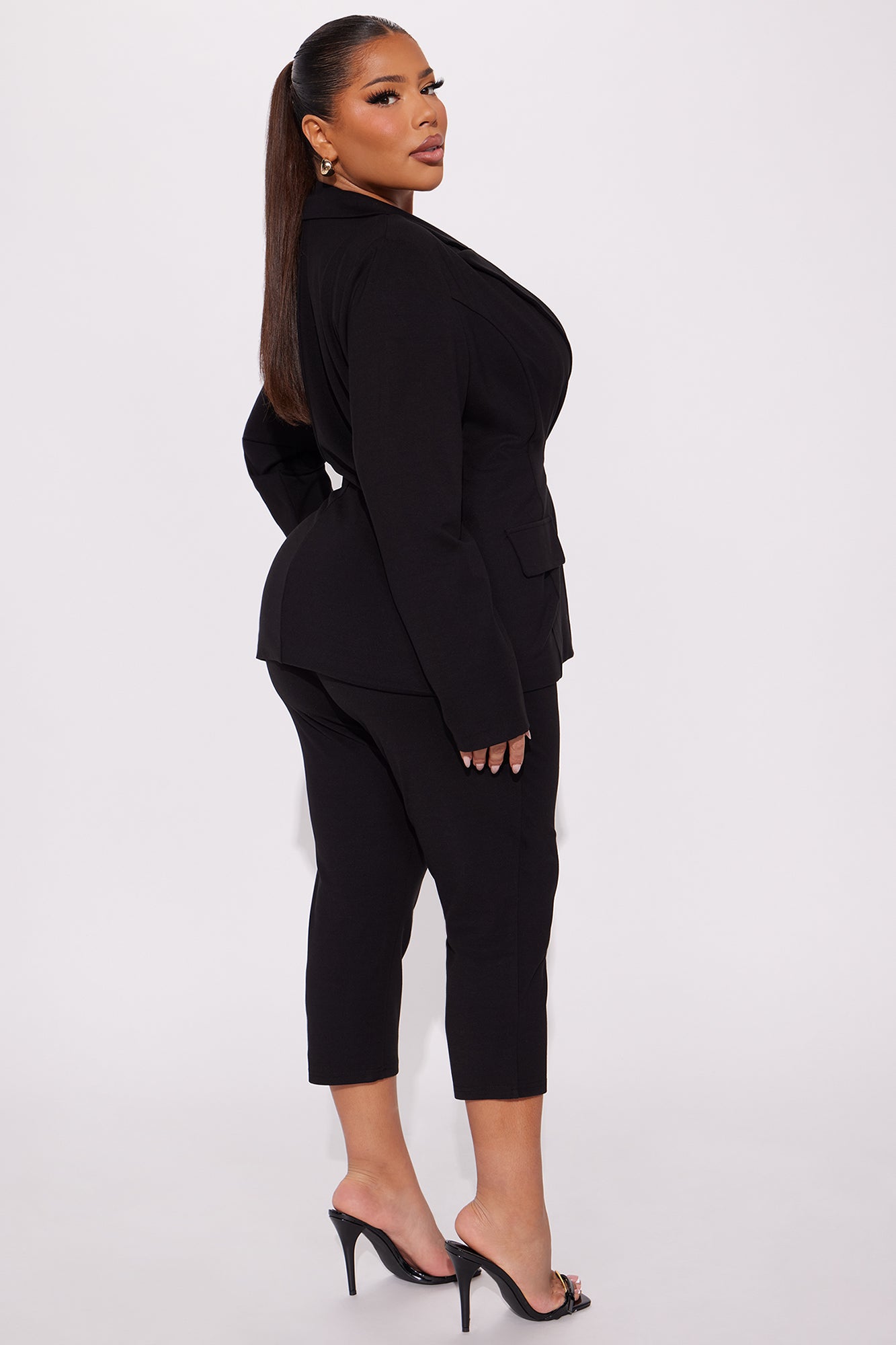 The Mia Double Lined Ponte Blazer Capri Set - Black - Image 7