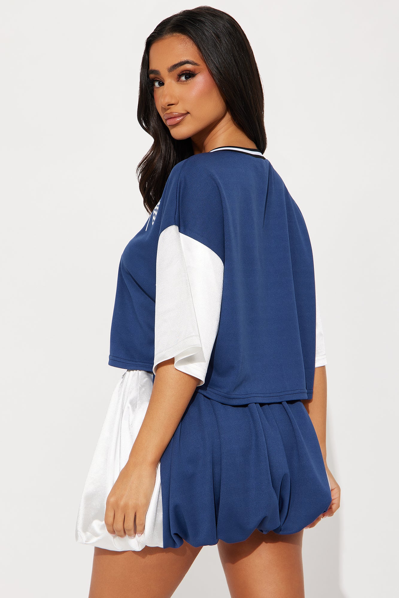 Sporty Bubble Skirt Set - Navy/combo - Image 4