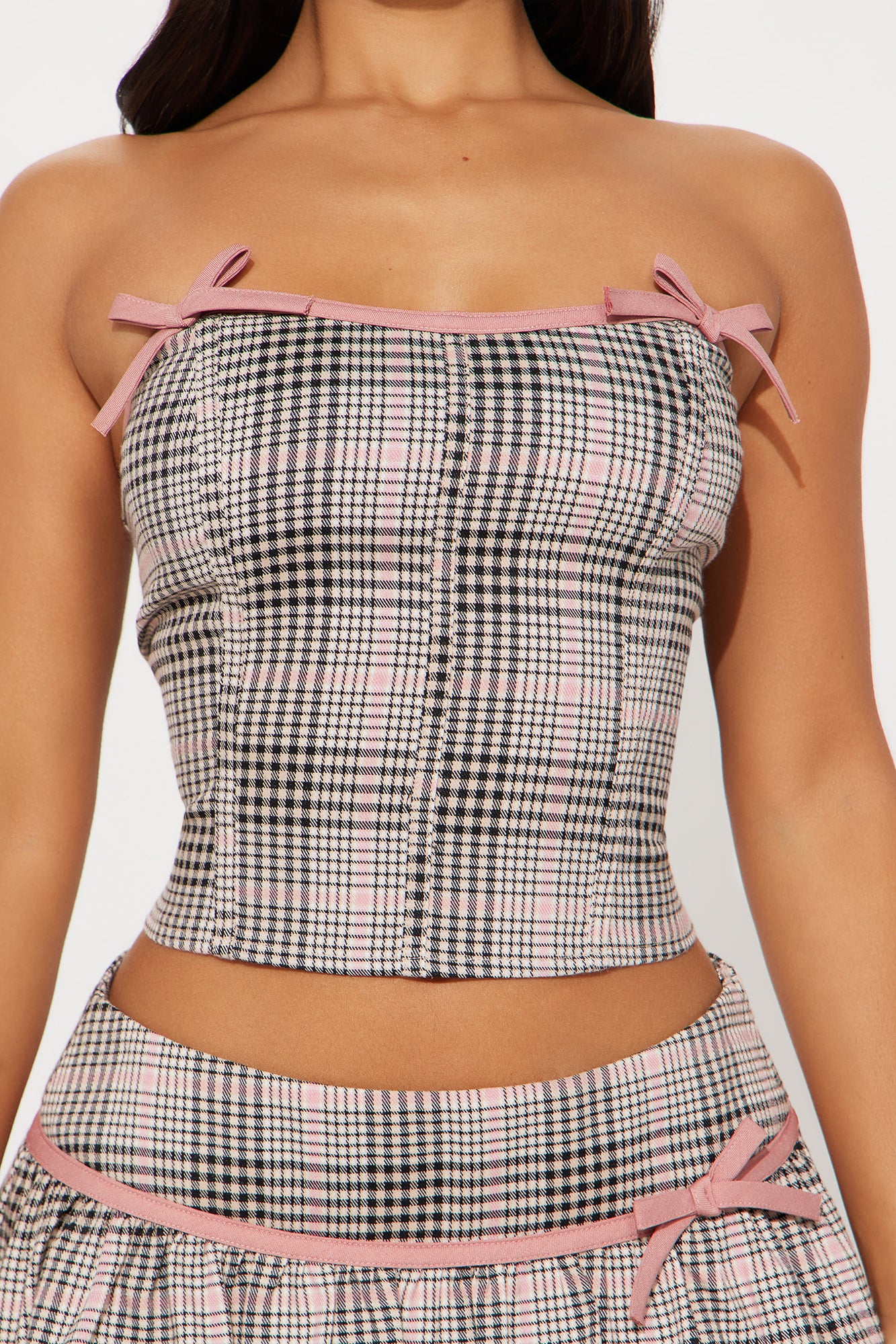 LOML Plaid Bubble Hem Skirt Set - Mauve/combo - Image 3