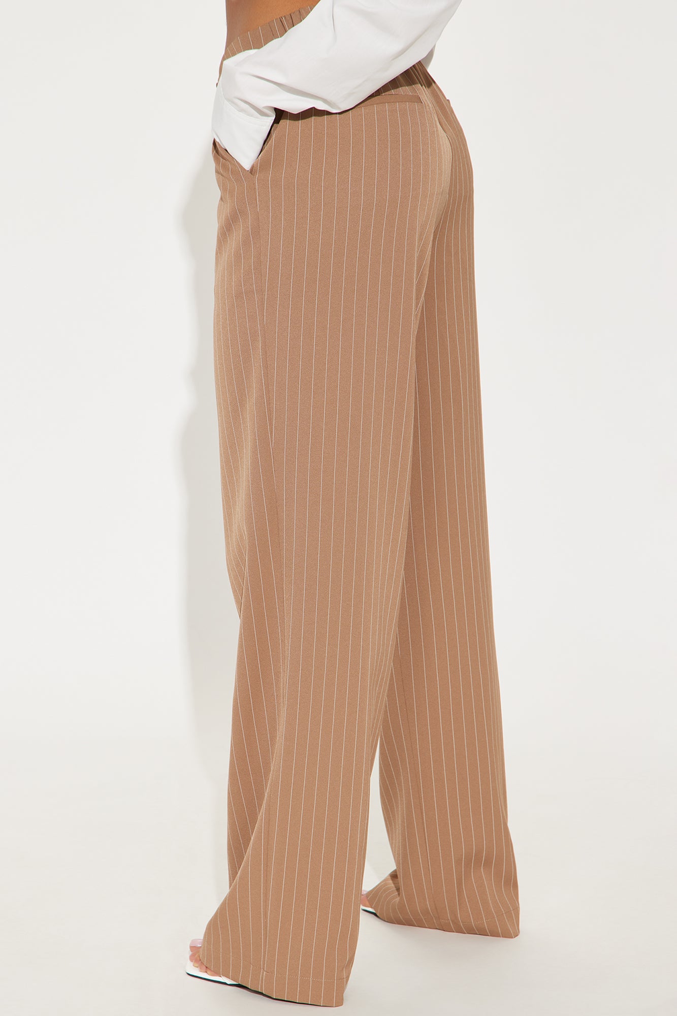Aiden Pinstripe Wide Leg Trouser - Khaki - Image 3
