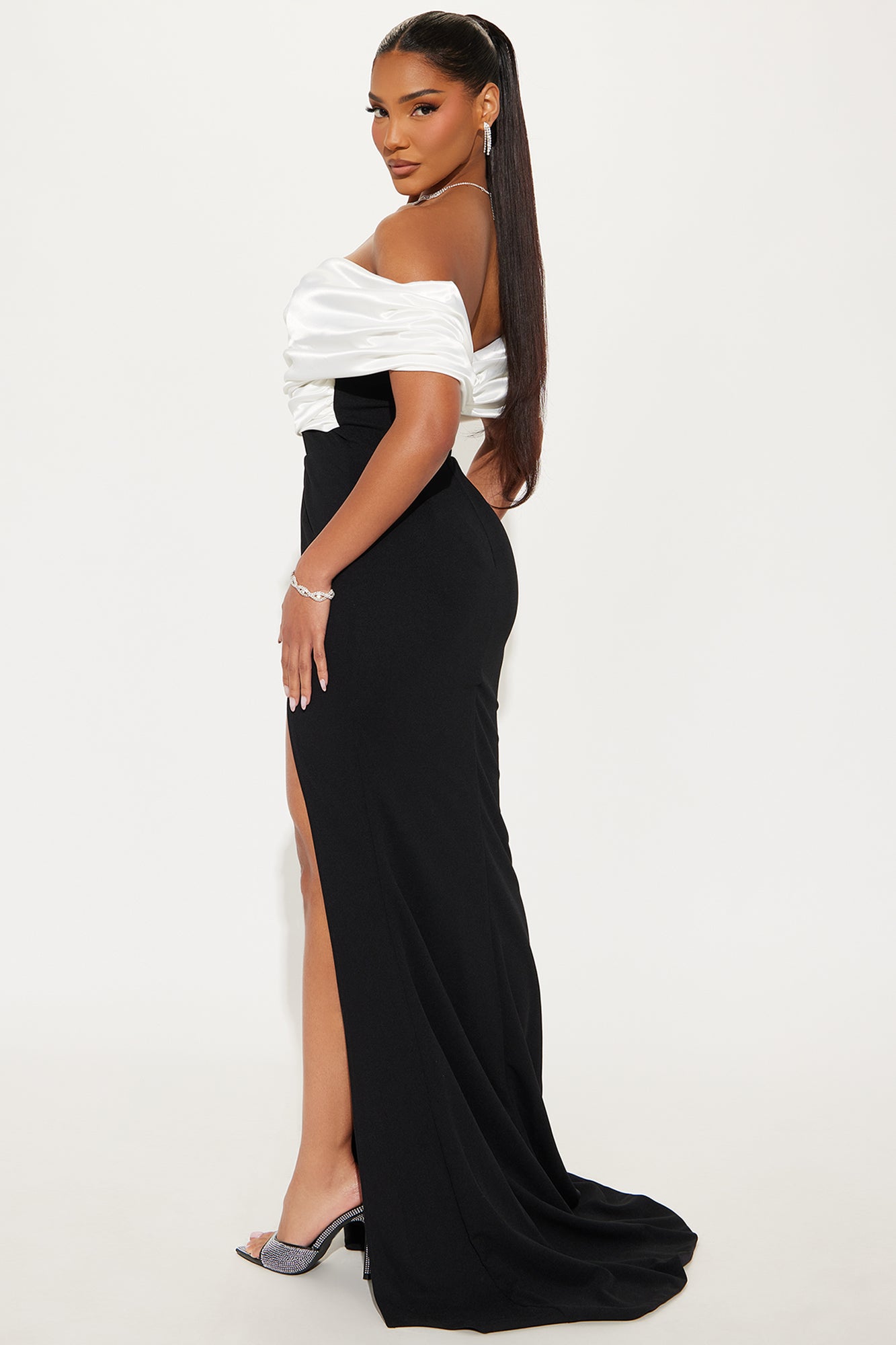 Am I The Drama Draped Maxi Dress - Black/White - Image 3