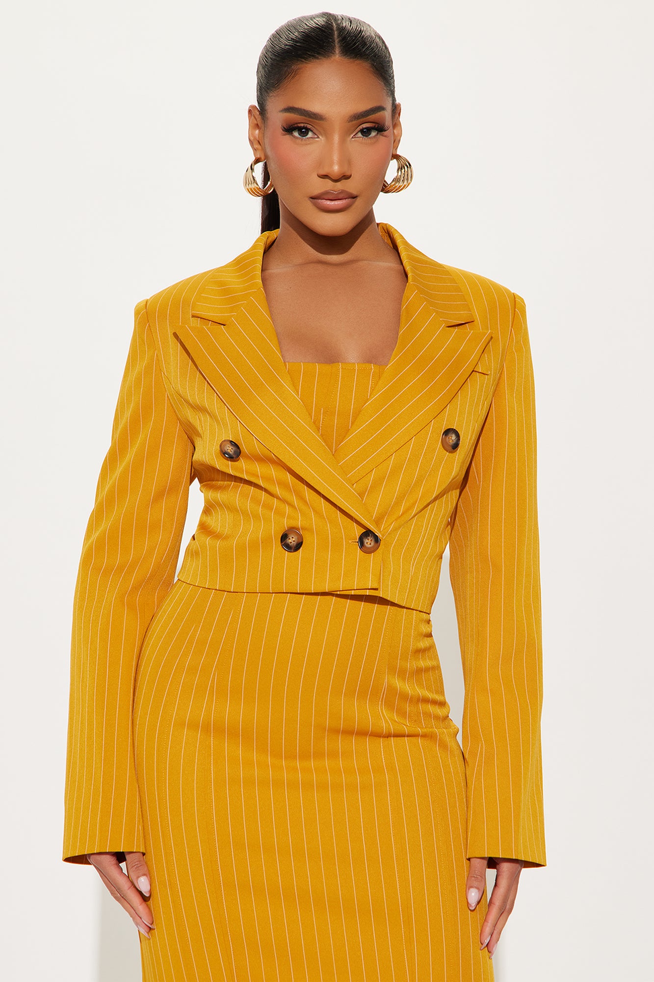 Win Me Over Pinstripe Midi Dress - Mustard - Image 3