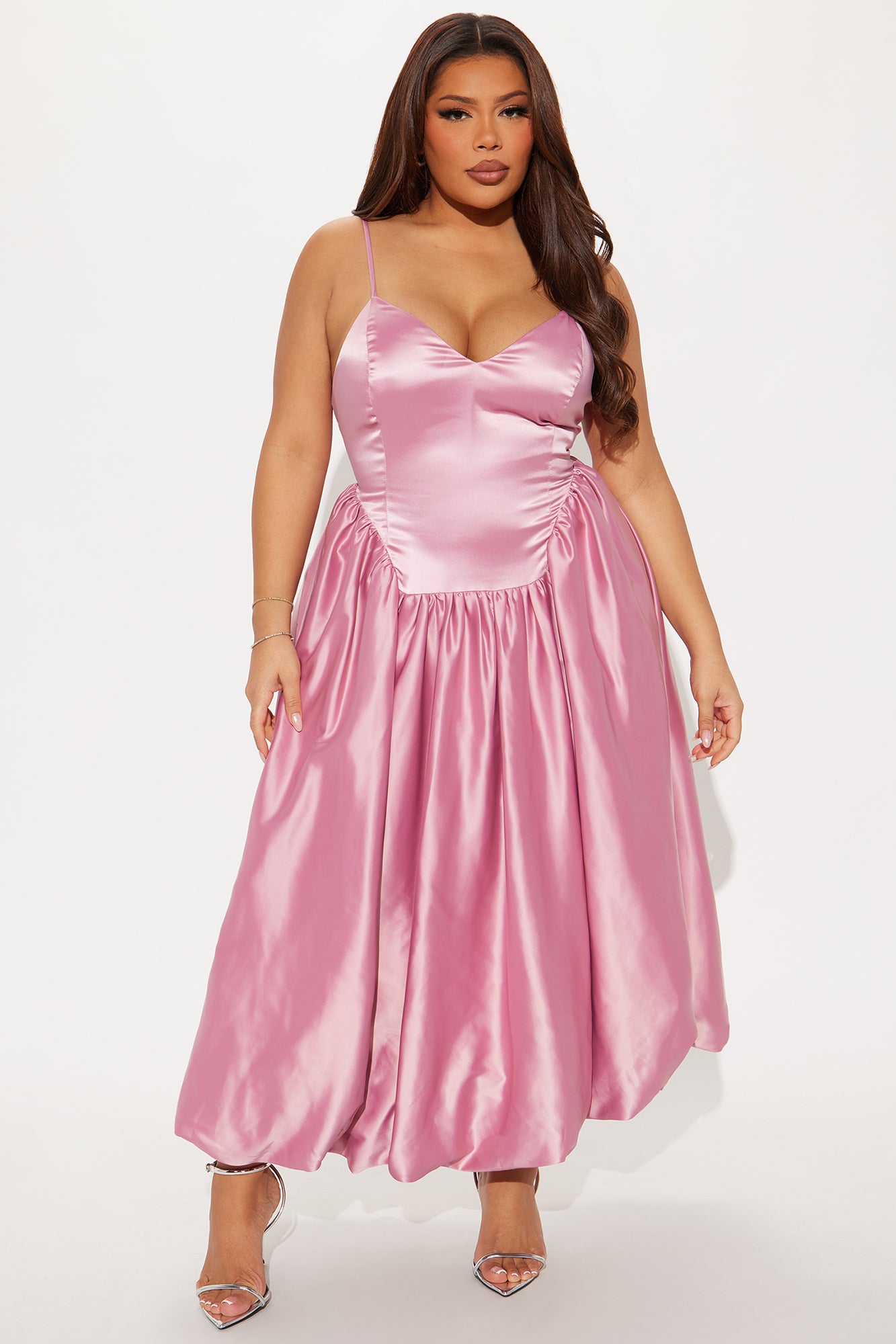 Angelina Satin Bubble Midi Dress - Mauve - Image 5