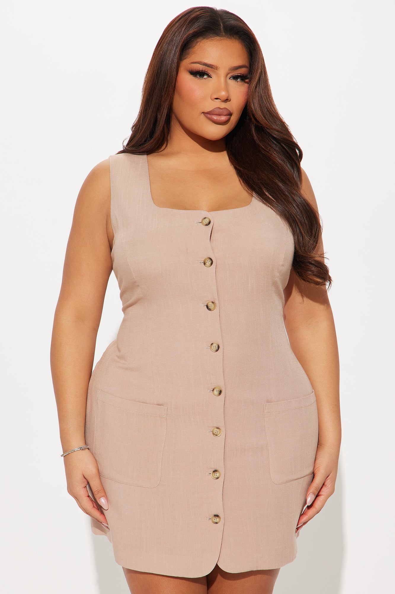Always Presentable Linen Mini Dress - Taupe - Image 5