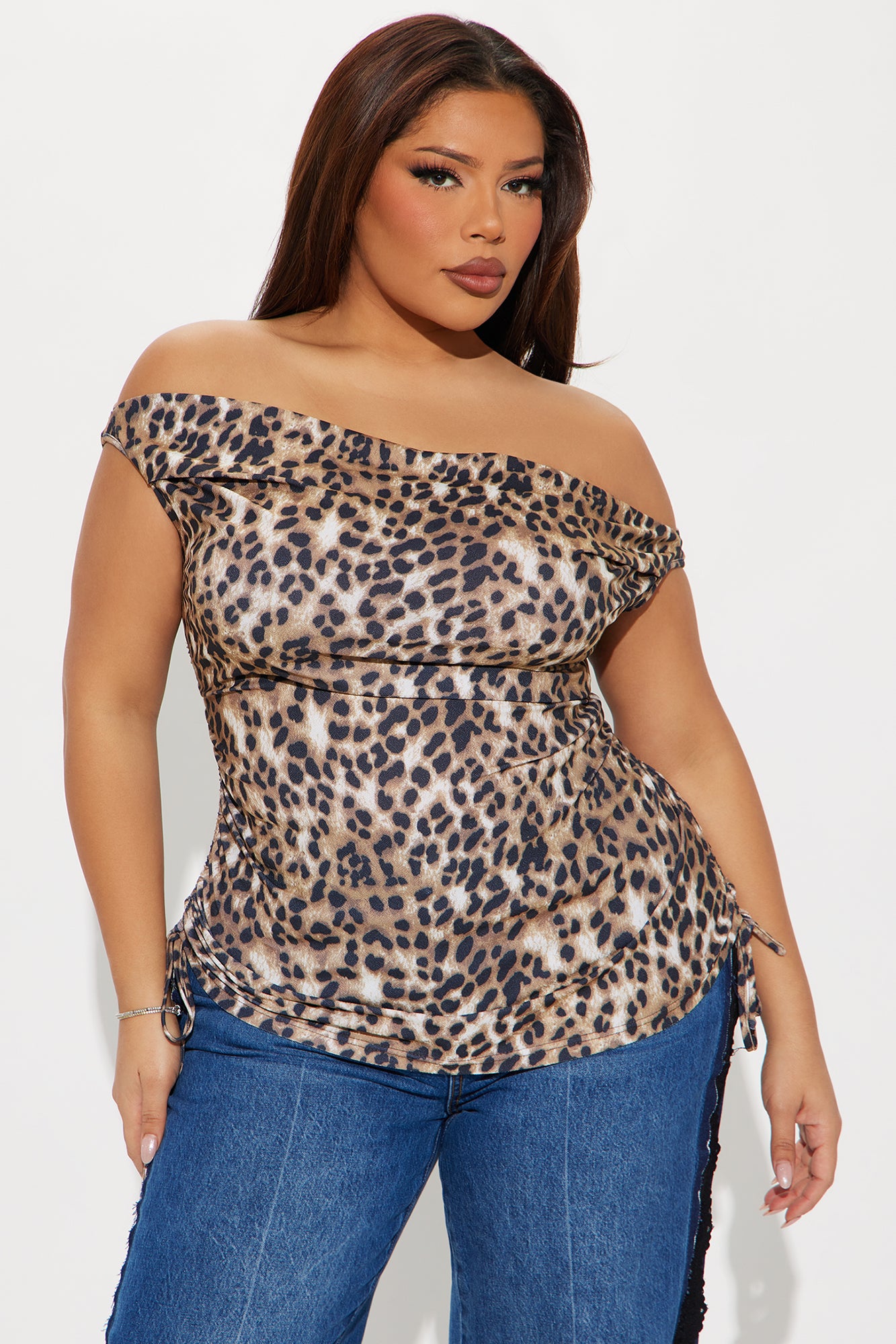 Dinner Date Off Shoulder Top - Leopard - Image 4