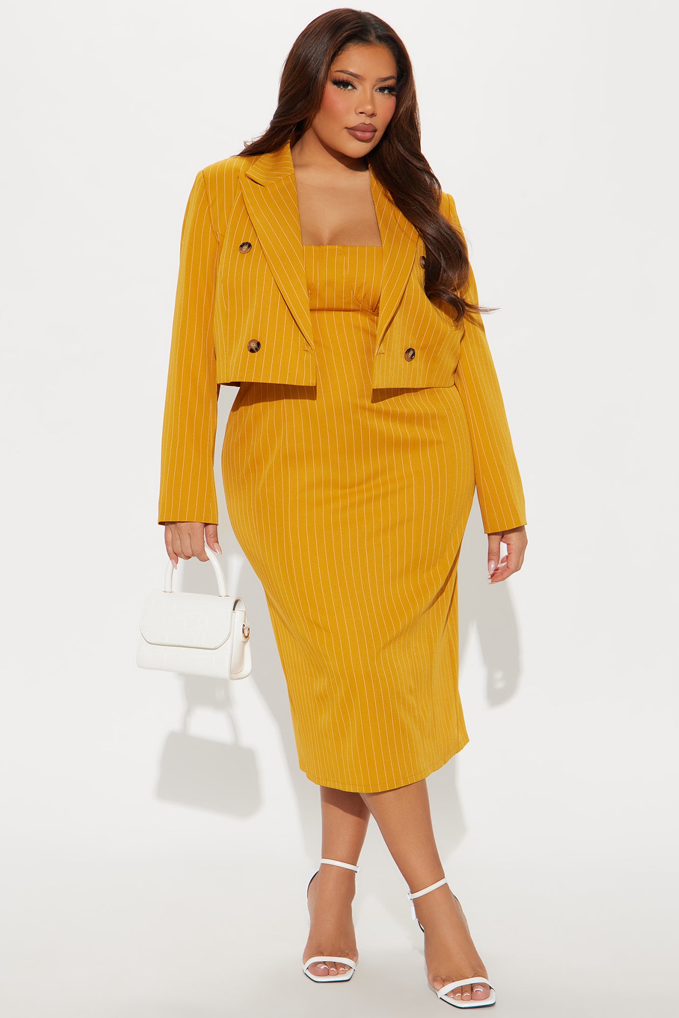 Win Me Over Pinstripe Midi Dress - Mustard - Image 5