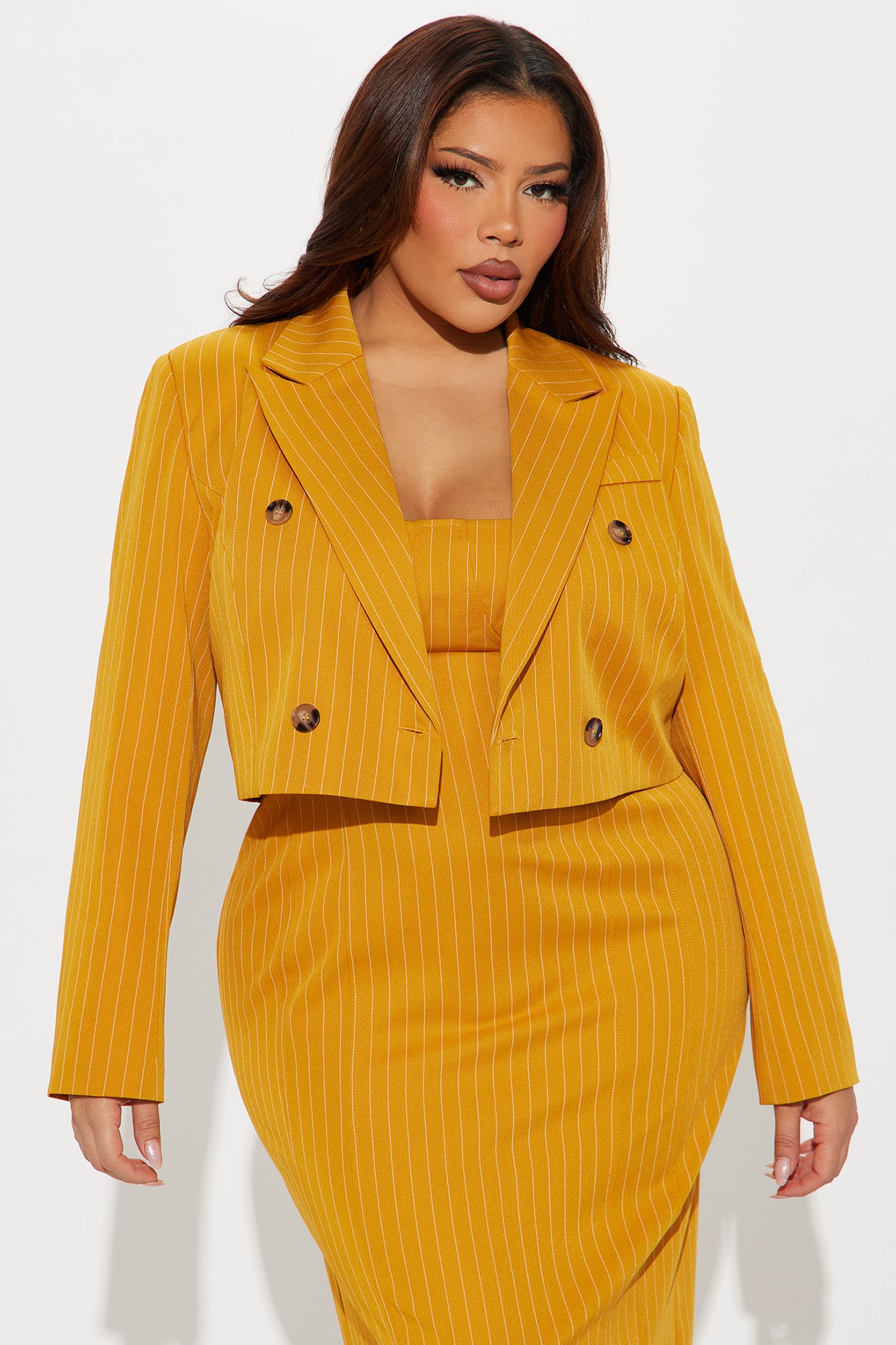 Win Me Over Pinstripe Midi Dress - Mustard - Image 6