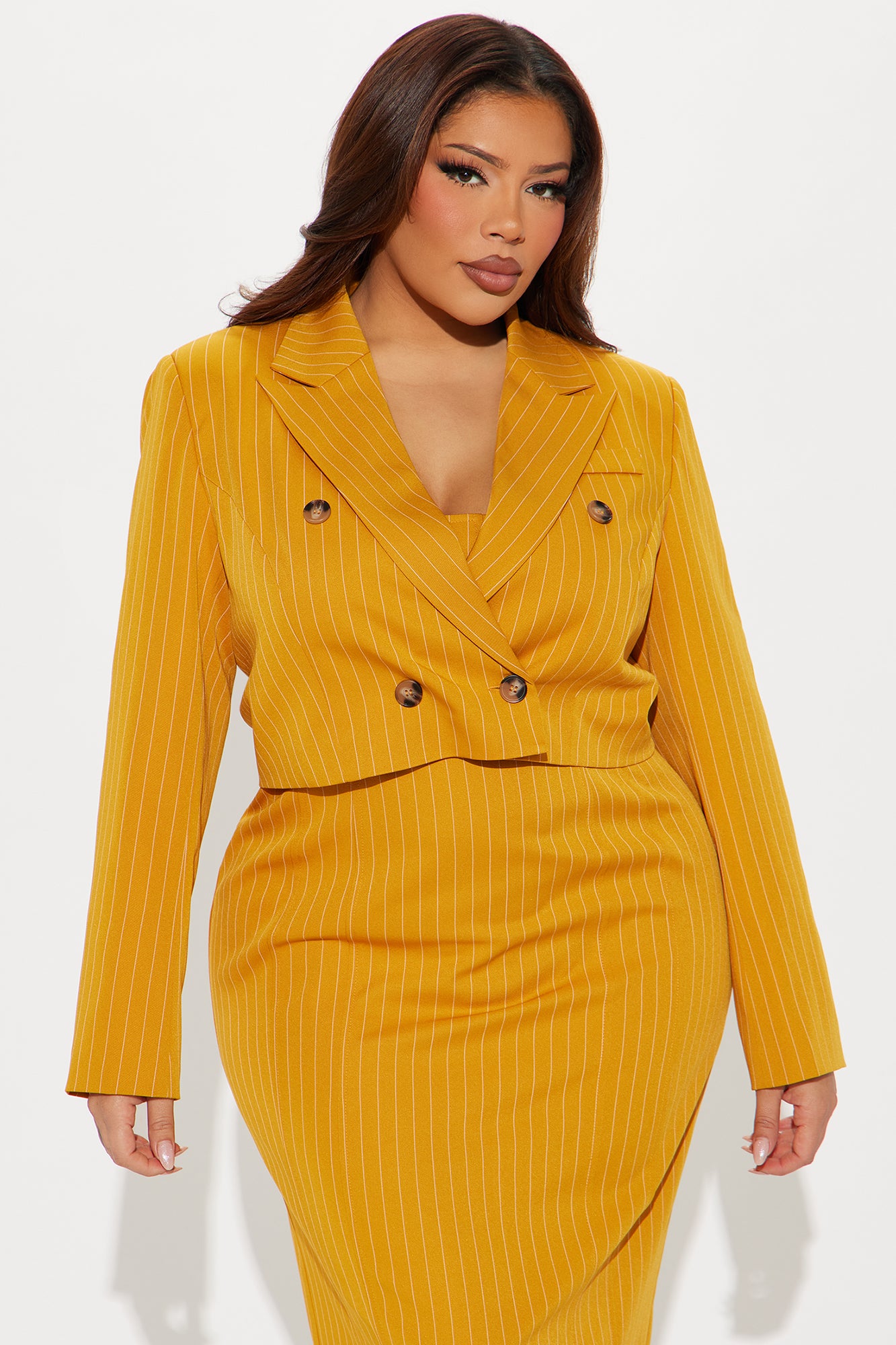 Win Me Over Pinstripe Midi Dress - Mustard - Image 8