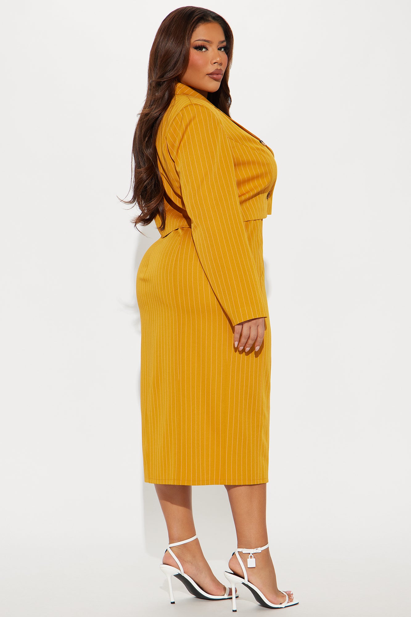 Win Me Over Pinstripe Midi Dress - Mustard - Image 9