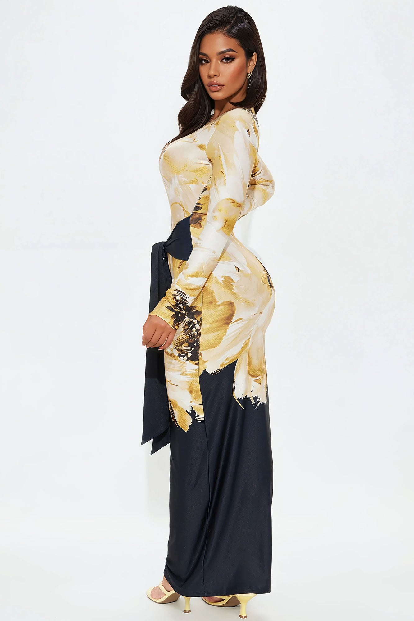 Elisha Tie Waist Maxi Dress - Yellow/combo - Image 3