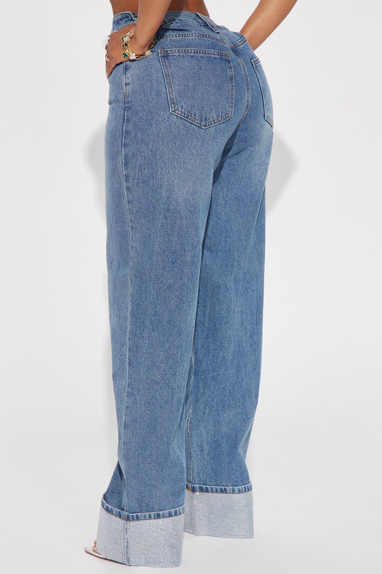 Influential Sparkle Baggy Straight Leg Jeans - Medium Wash - Image 3