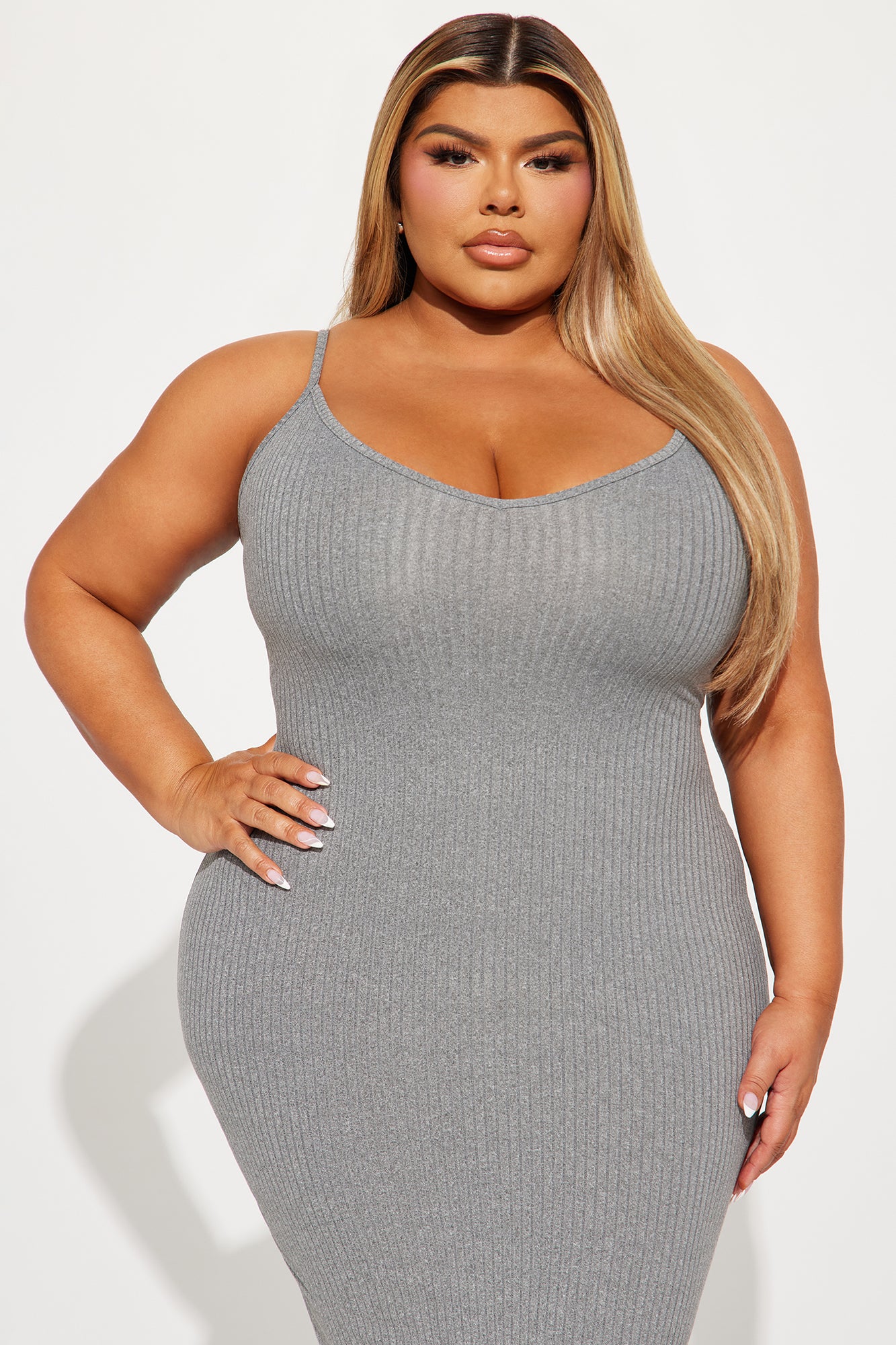Brenda Ribbed Midi Dress - Heather Grey - Image 5