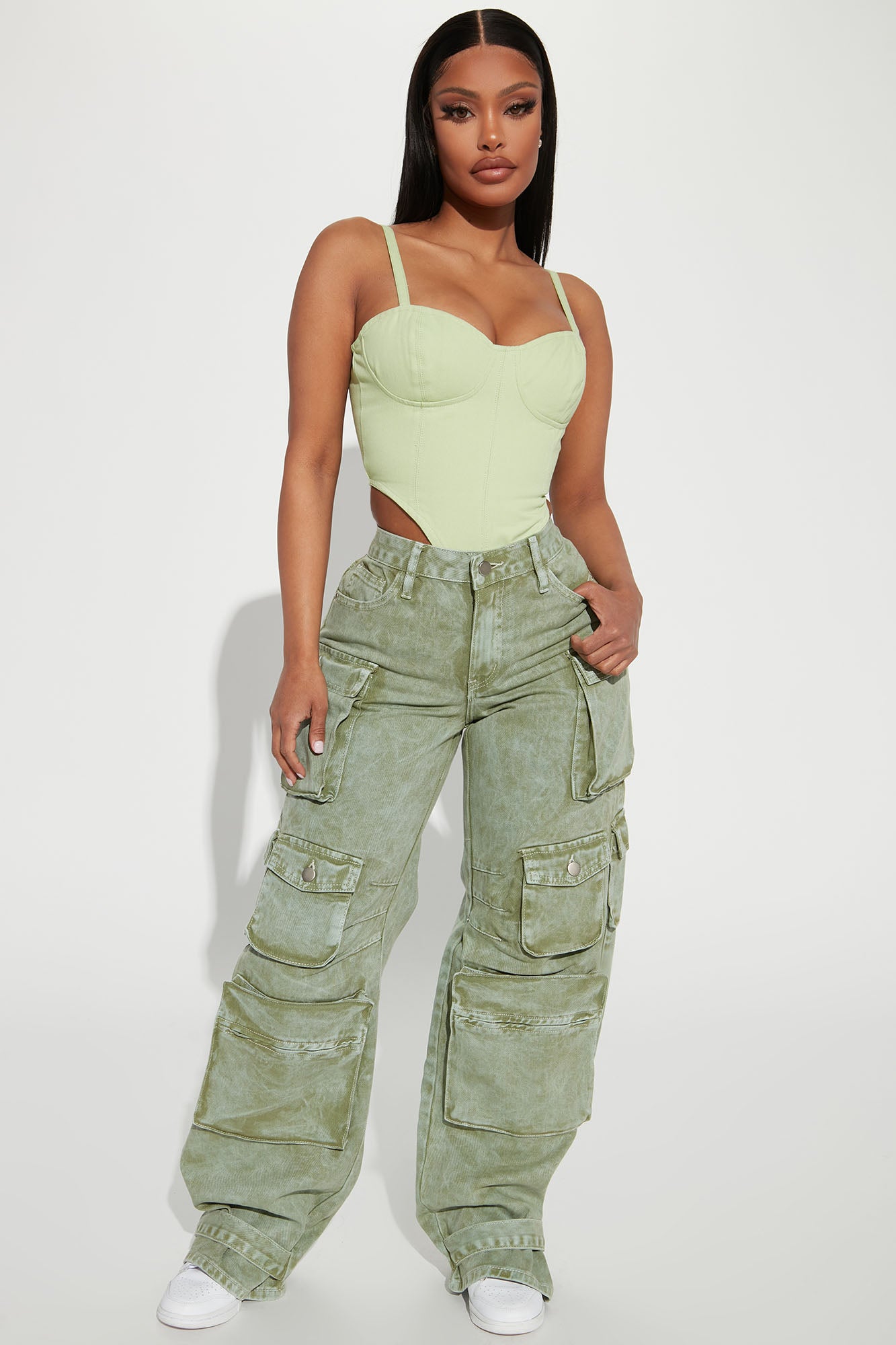 Billie Low Slung Cargo Jeans - Green - Image 3