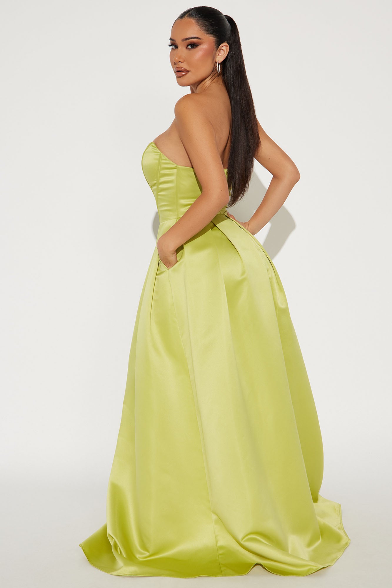 Always And Forever Satin Maxi Gown - Chartreuse - Image 3