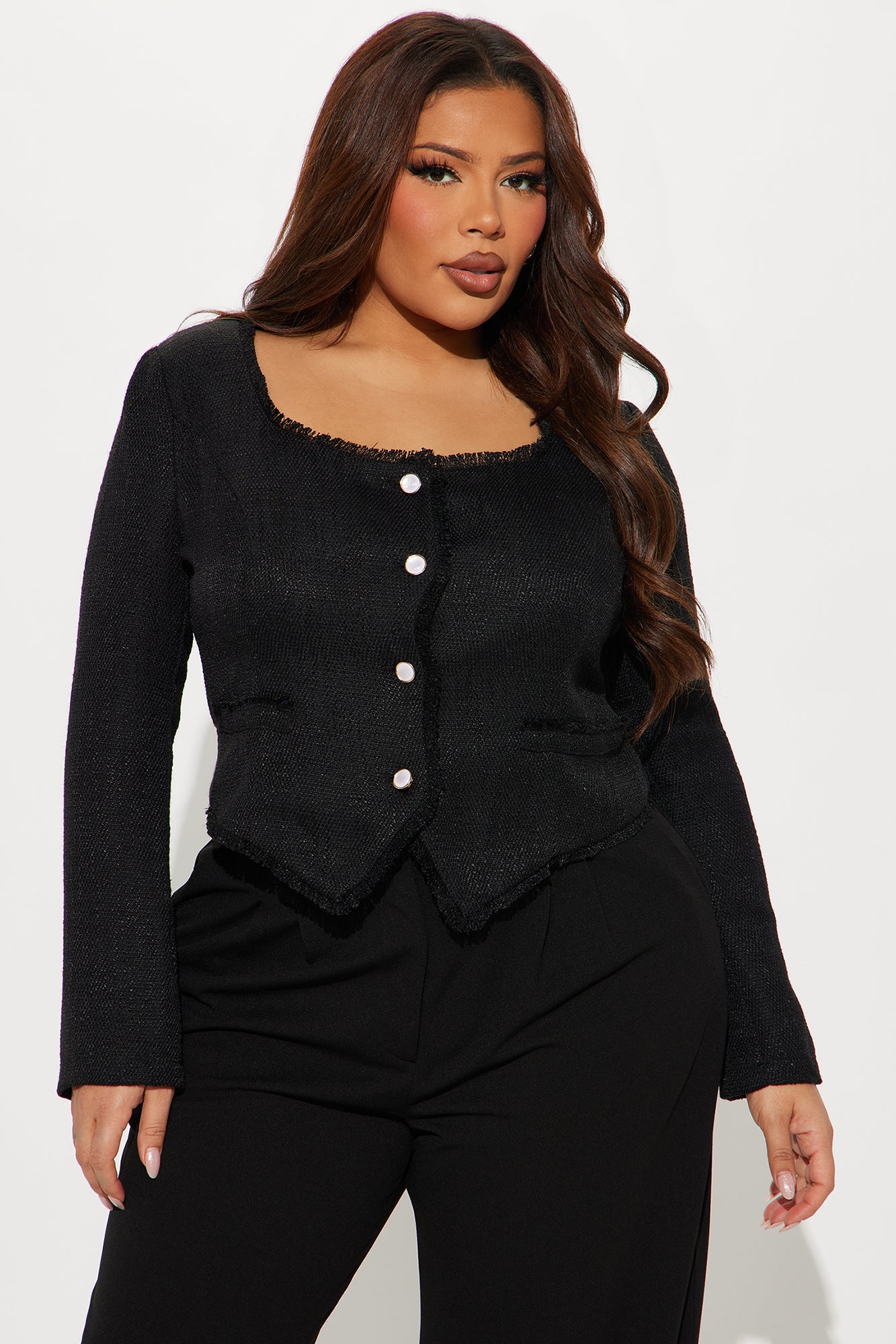 All About Elegance Tweed Top - Black - Image 5