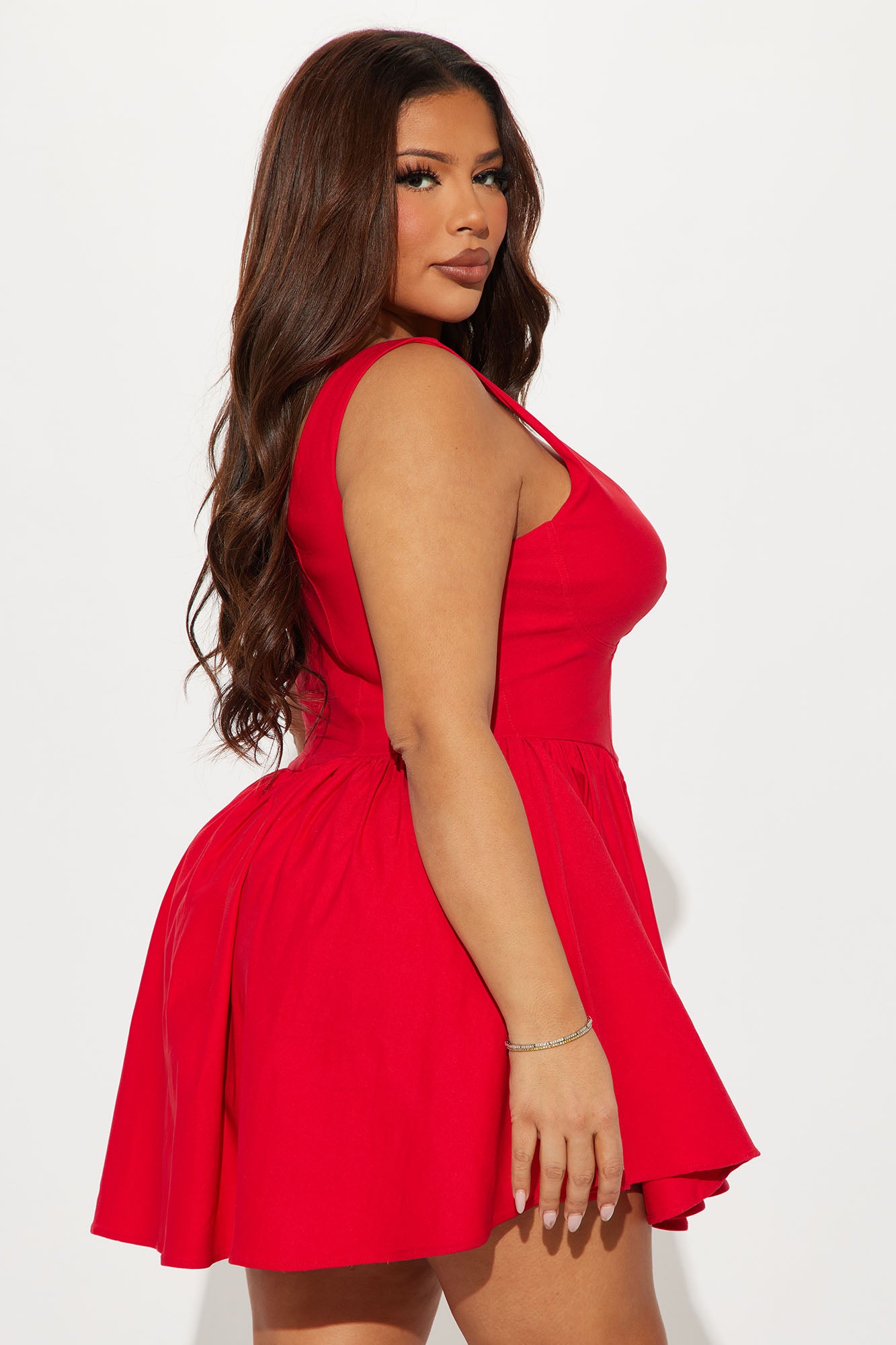 Valentine Twill Mini Dress - Red - Image 7