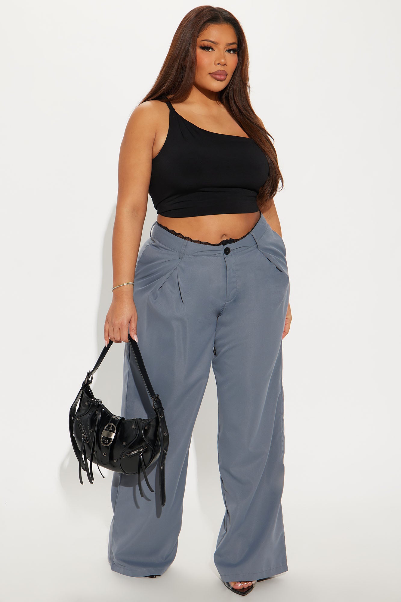 To My Heart Lace Trim Trouser Pant - Charcoal - Image 4