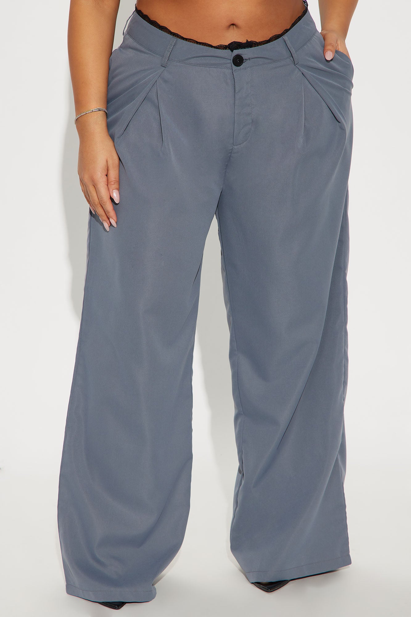 To My Heart Lace Trim Trouser Pant - Charcoal - Image 5