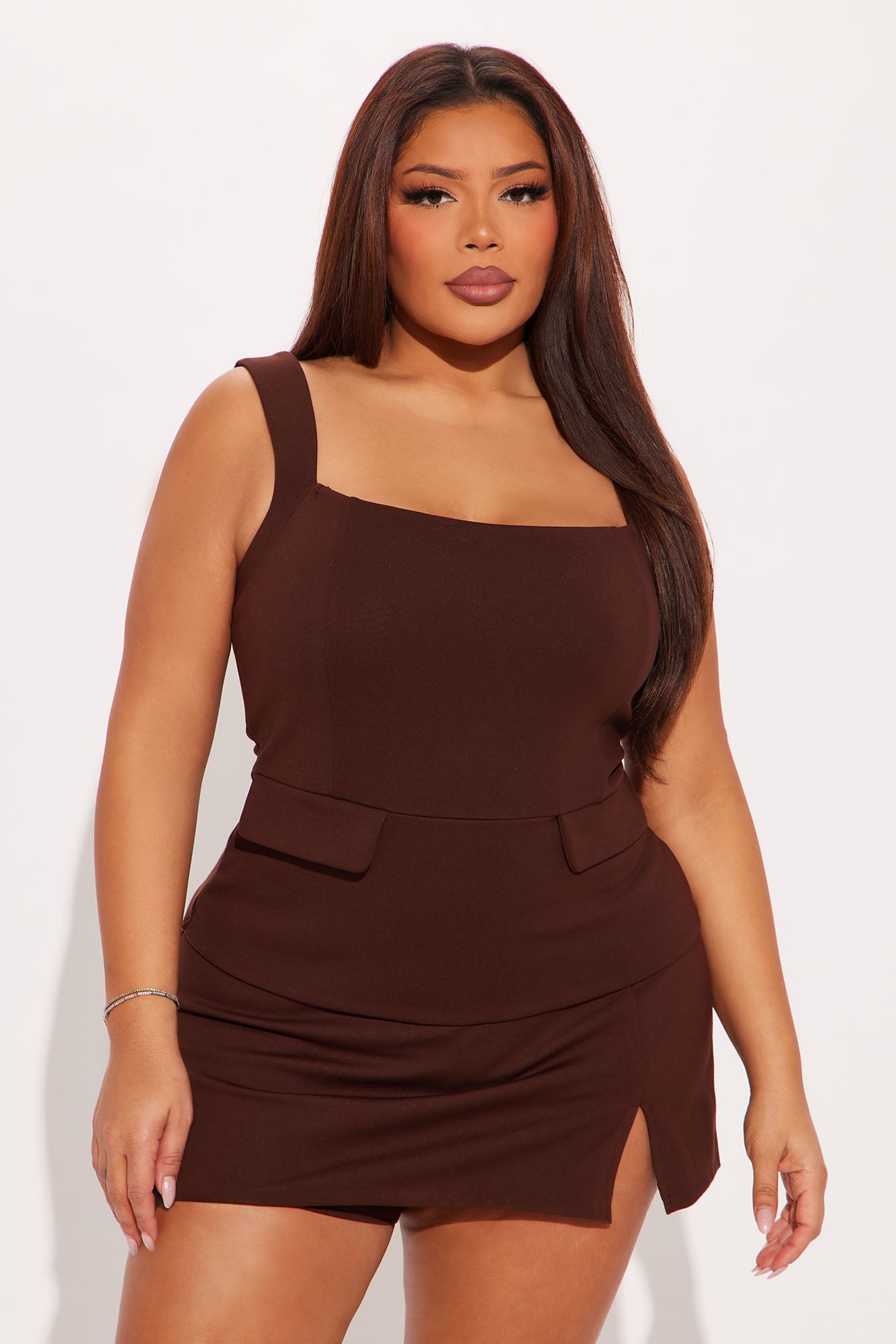 The Mia Double Lined Ponte Skort Set - Chocolate - Image 5