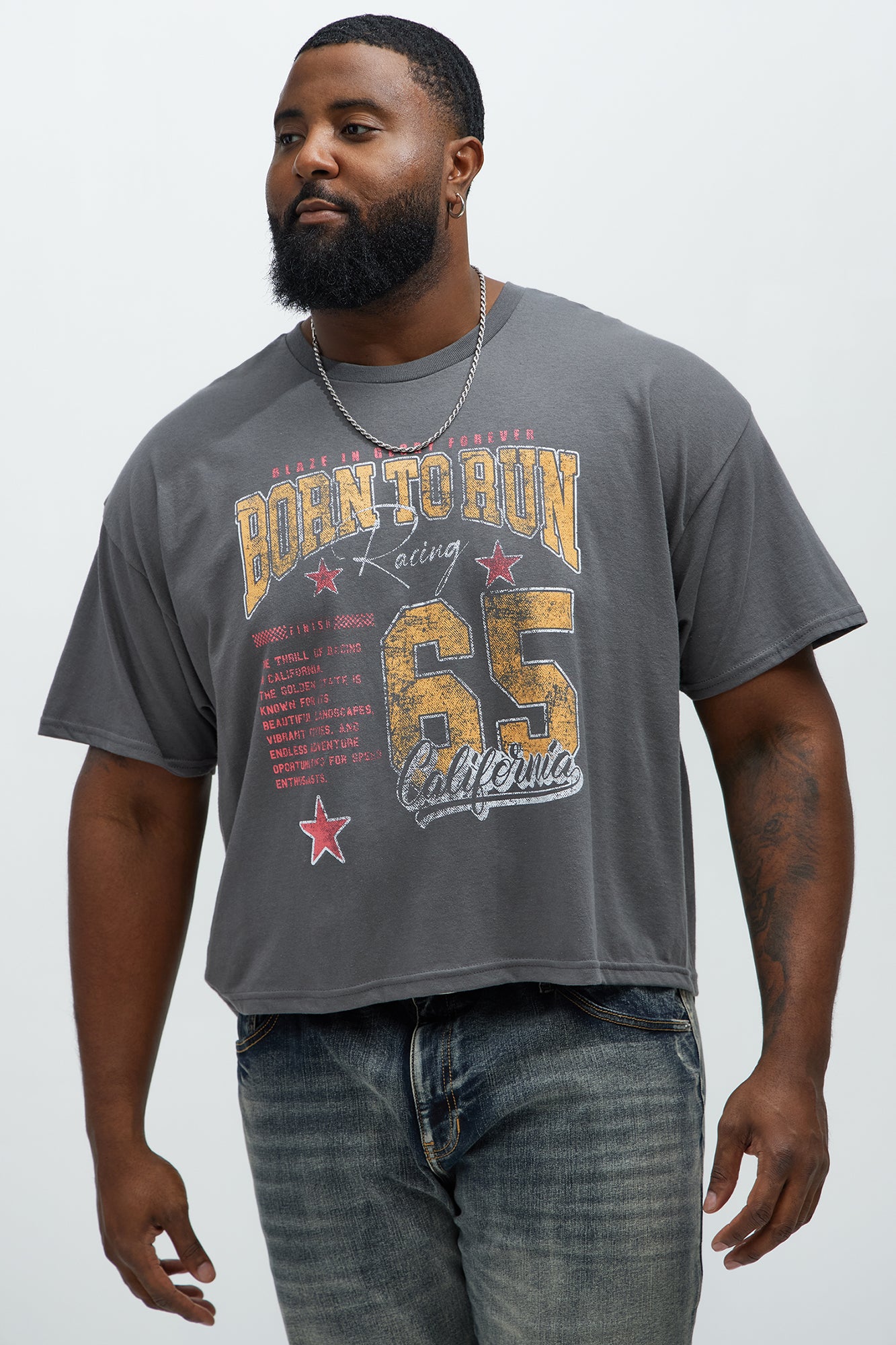 Born To Run Short Sleeve Cropped Tee - Charcoal - Image 5