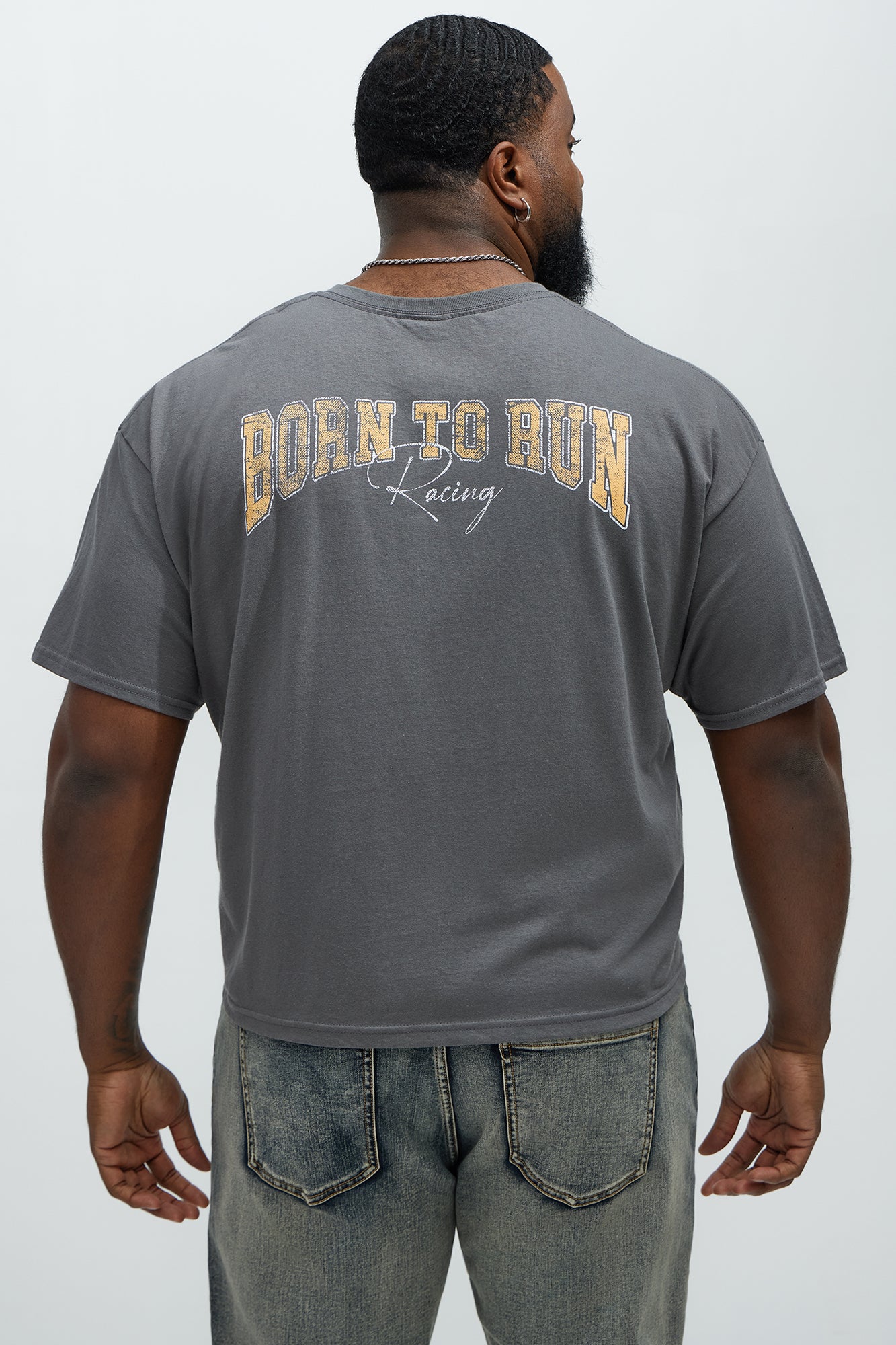 Born To Run Short Sleeve Cropped Tee - Charcoal - Image 7