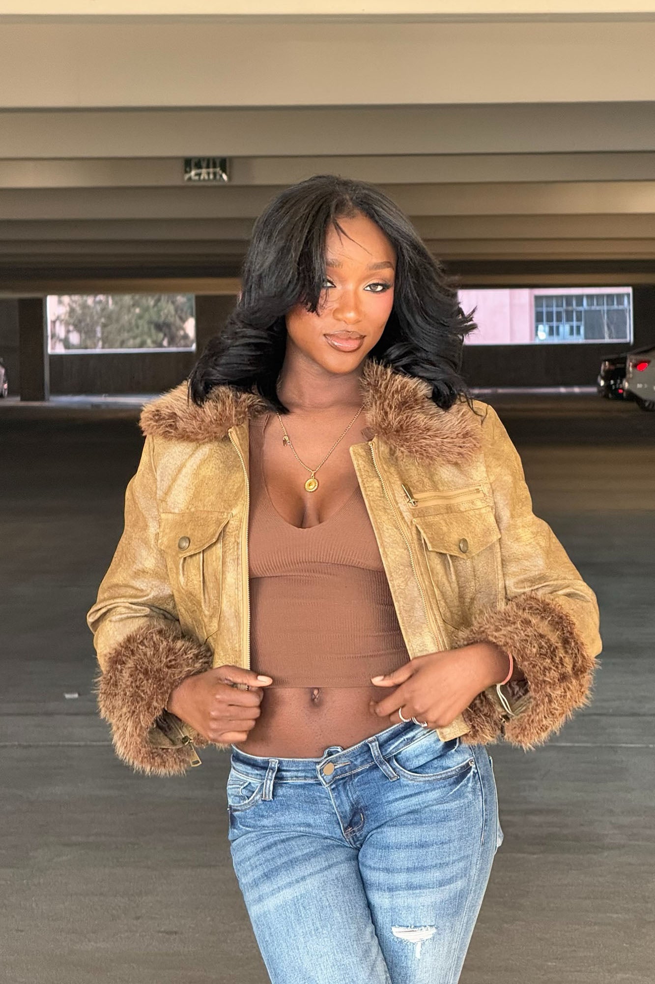 Caught Off Guard Washed Faux Leather Jacket - Cognac - Image 7