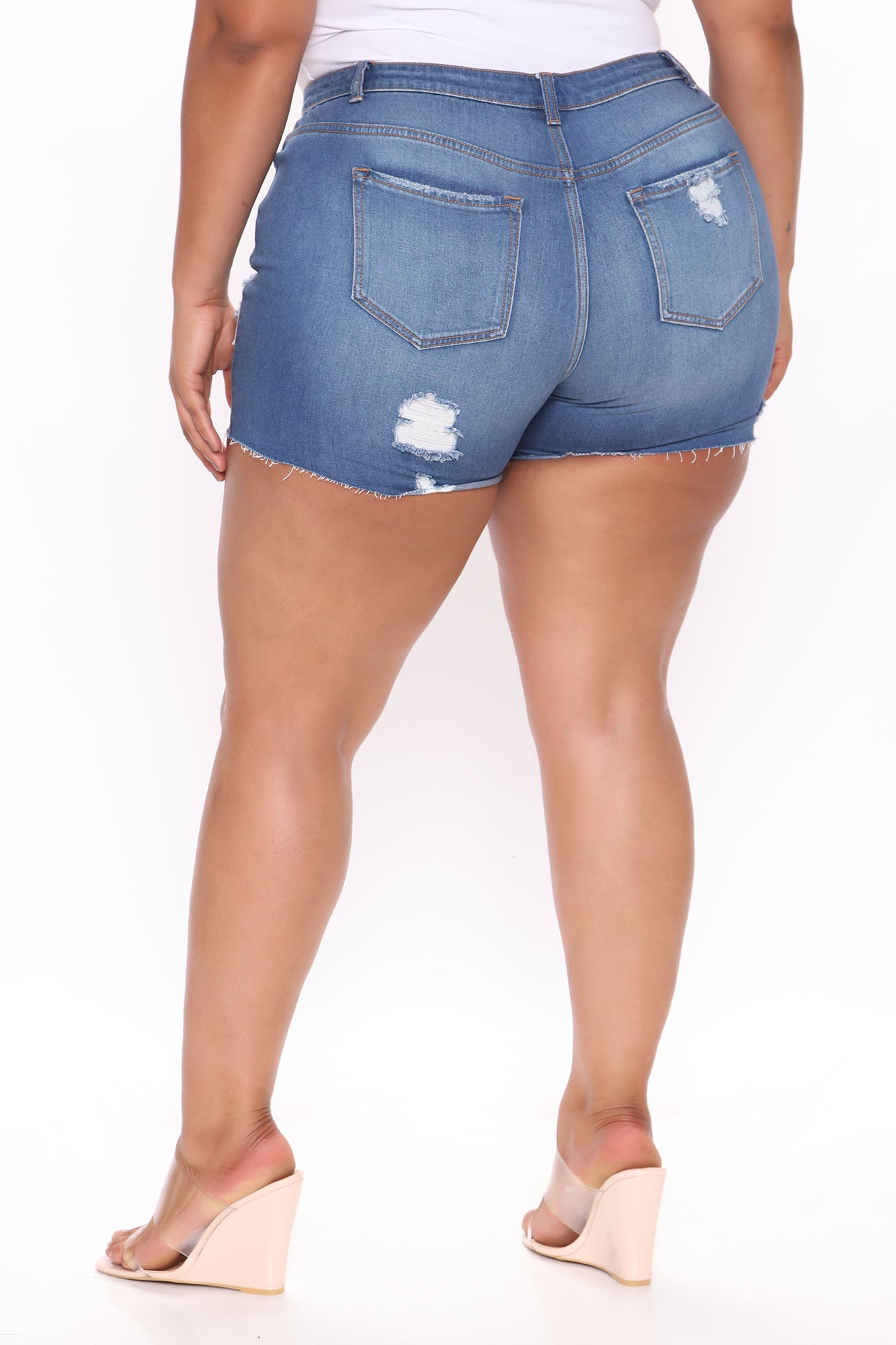 Guilty Pleasure Stretch Ripped Denim Shorts - Medium Blue Wash - Image 7