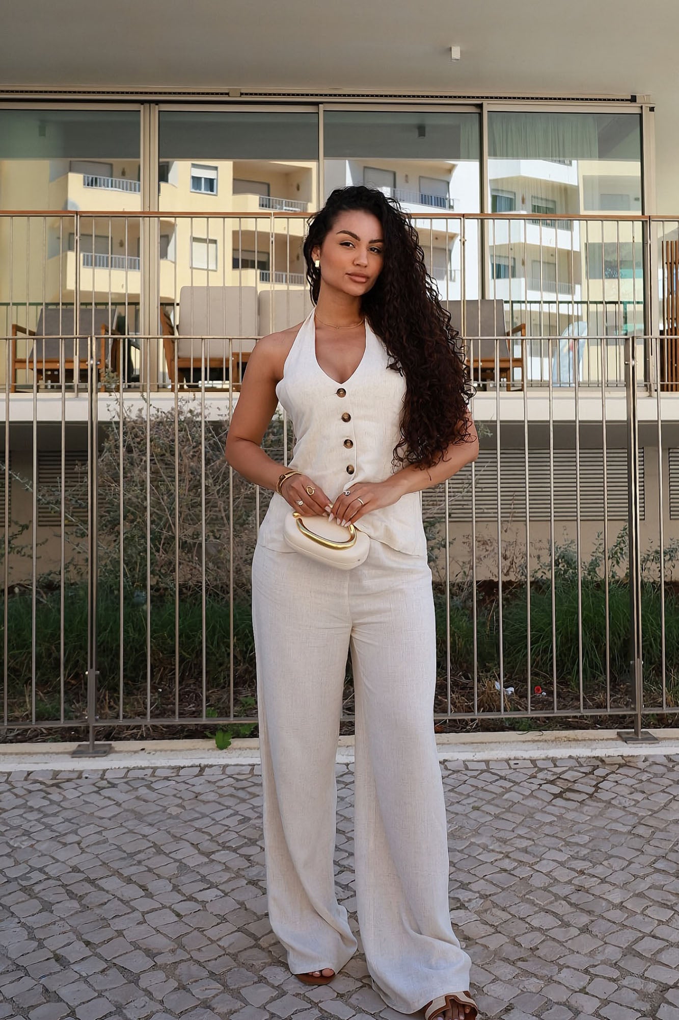 Cece Linen Pant Set - Taupe - Image 4