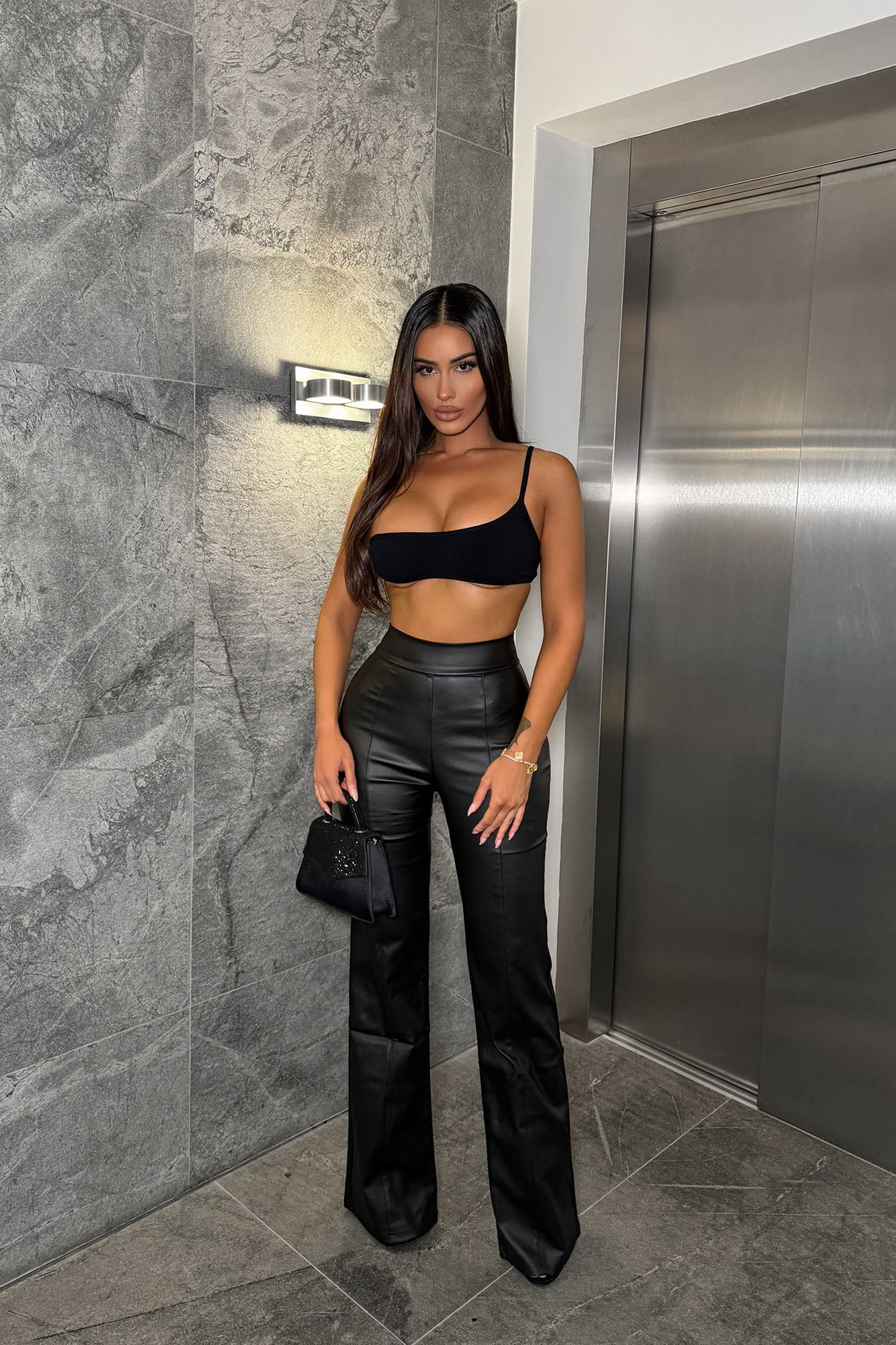 Victoria High Waisted Dress Pants Faux Leather - Black - Image 8