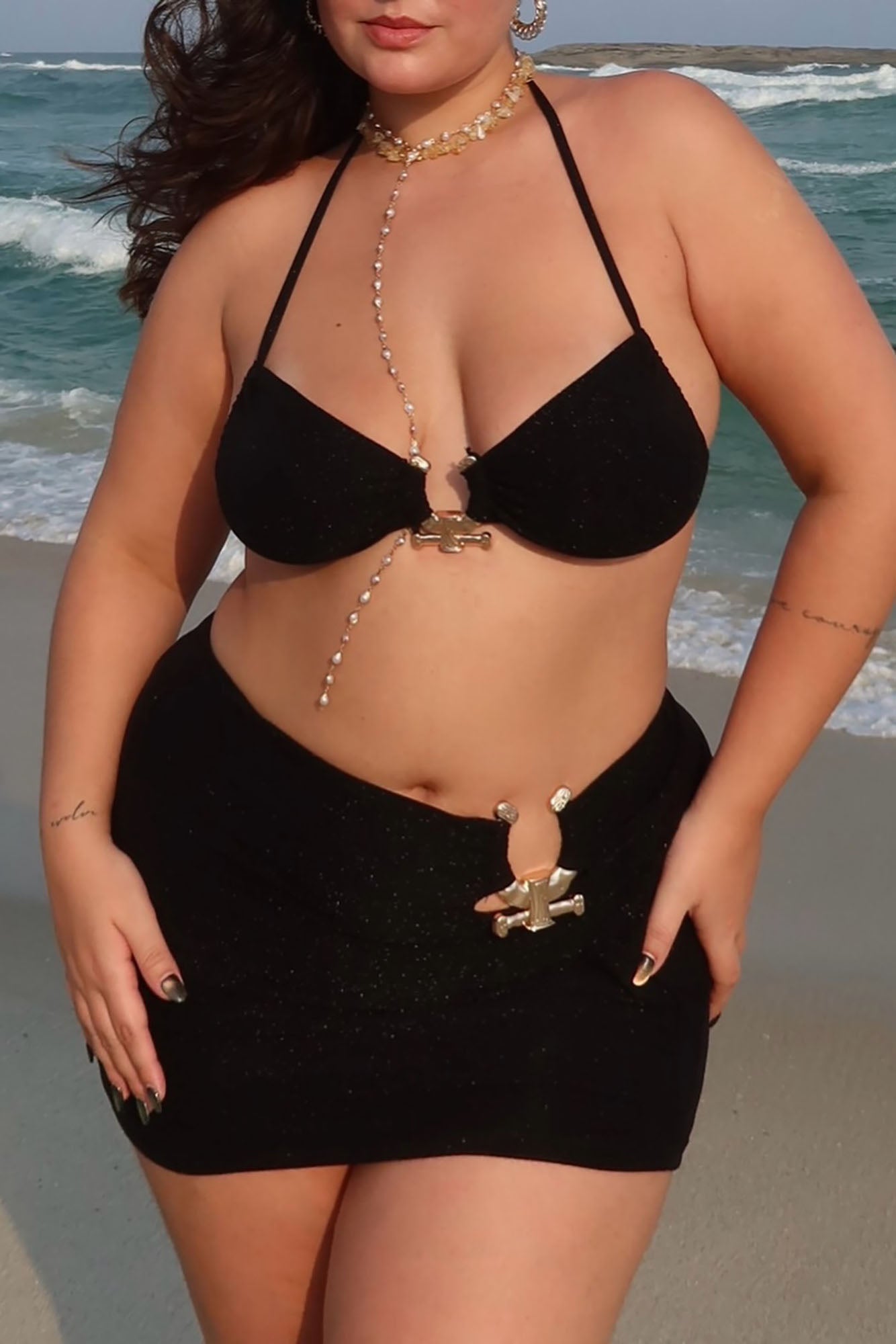 Follow Me To Paradise Shimmer 3 Piece Bikini Set - Black - Image 17