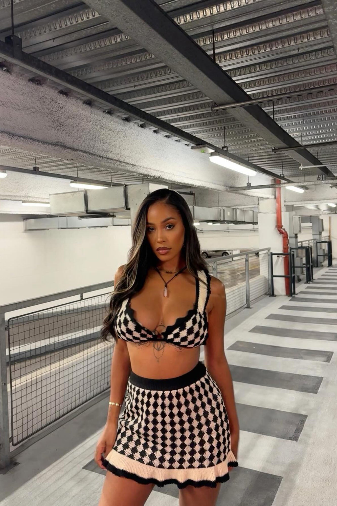 Check Mate Sweater Skirt Set - Black/White - Image 7