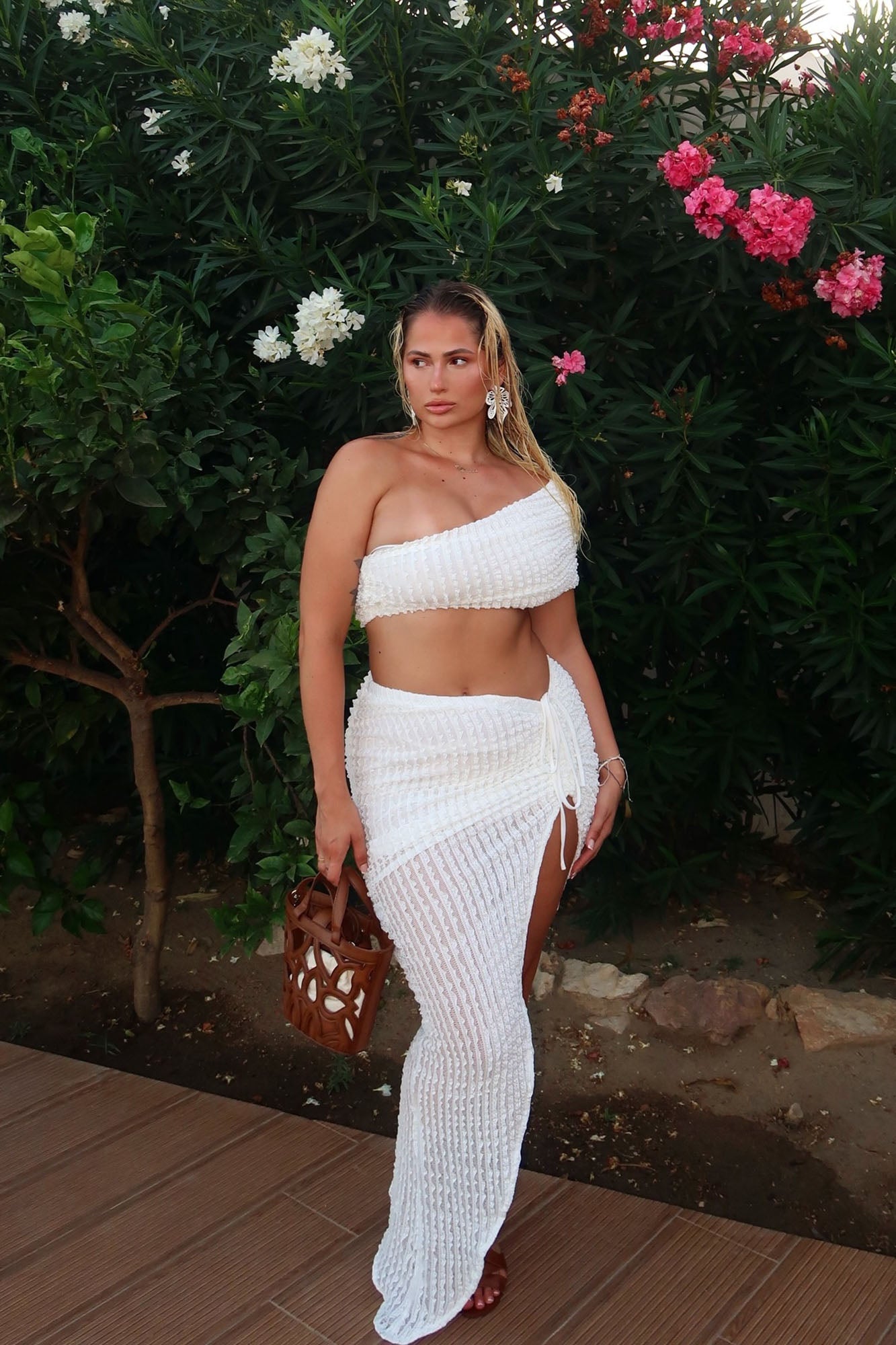Angelic One Shoulder Midi Skirt Set - Ivory - Image 9