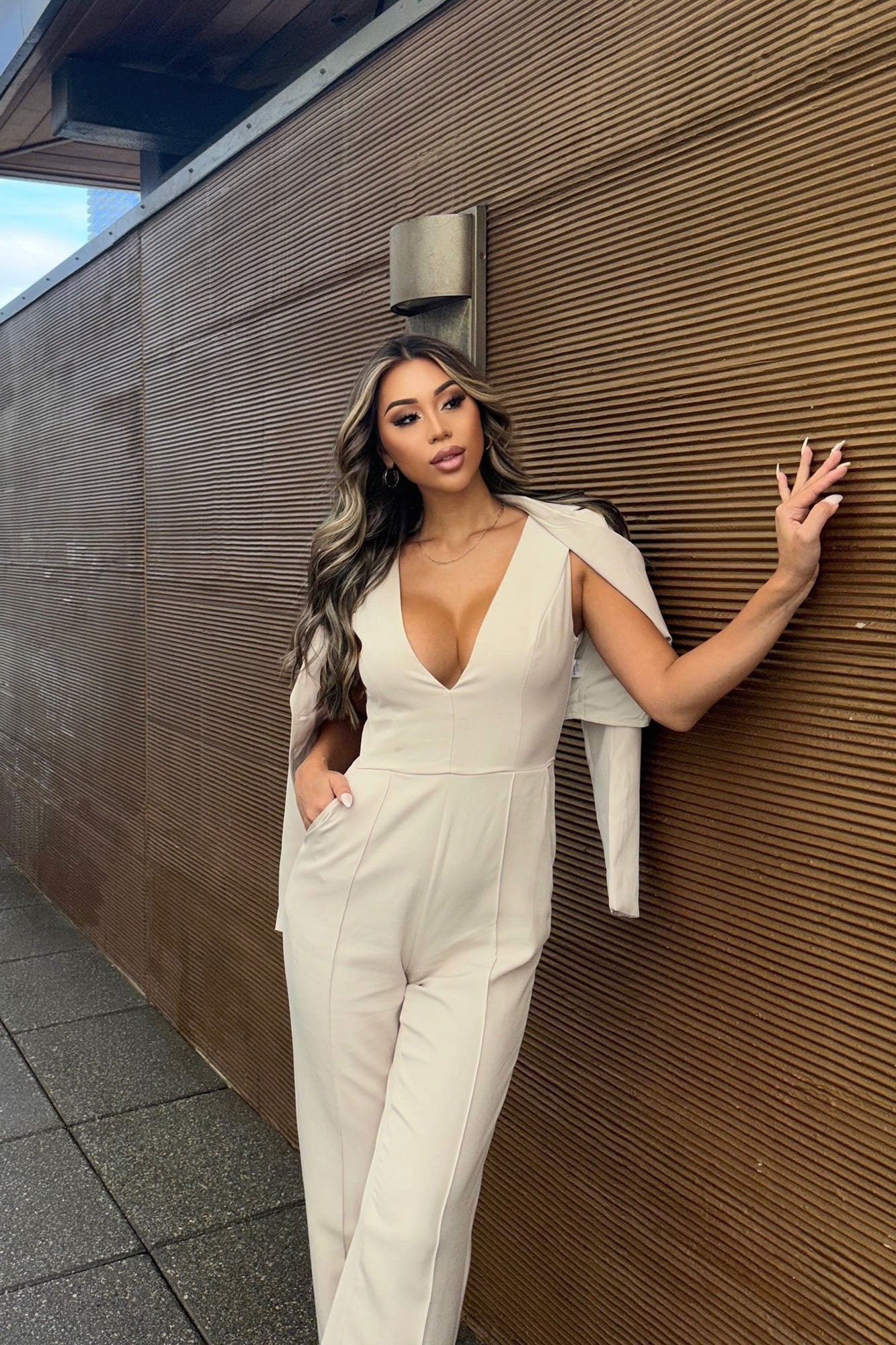 Quick Break 2 Piece Jumpsuit Set - Beige - Image 5