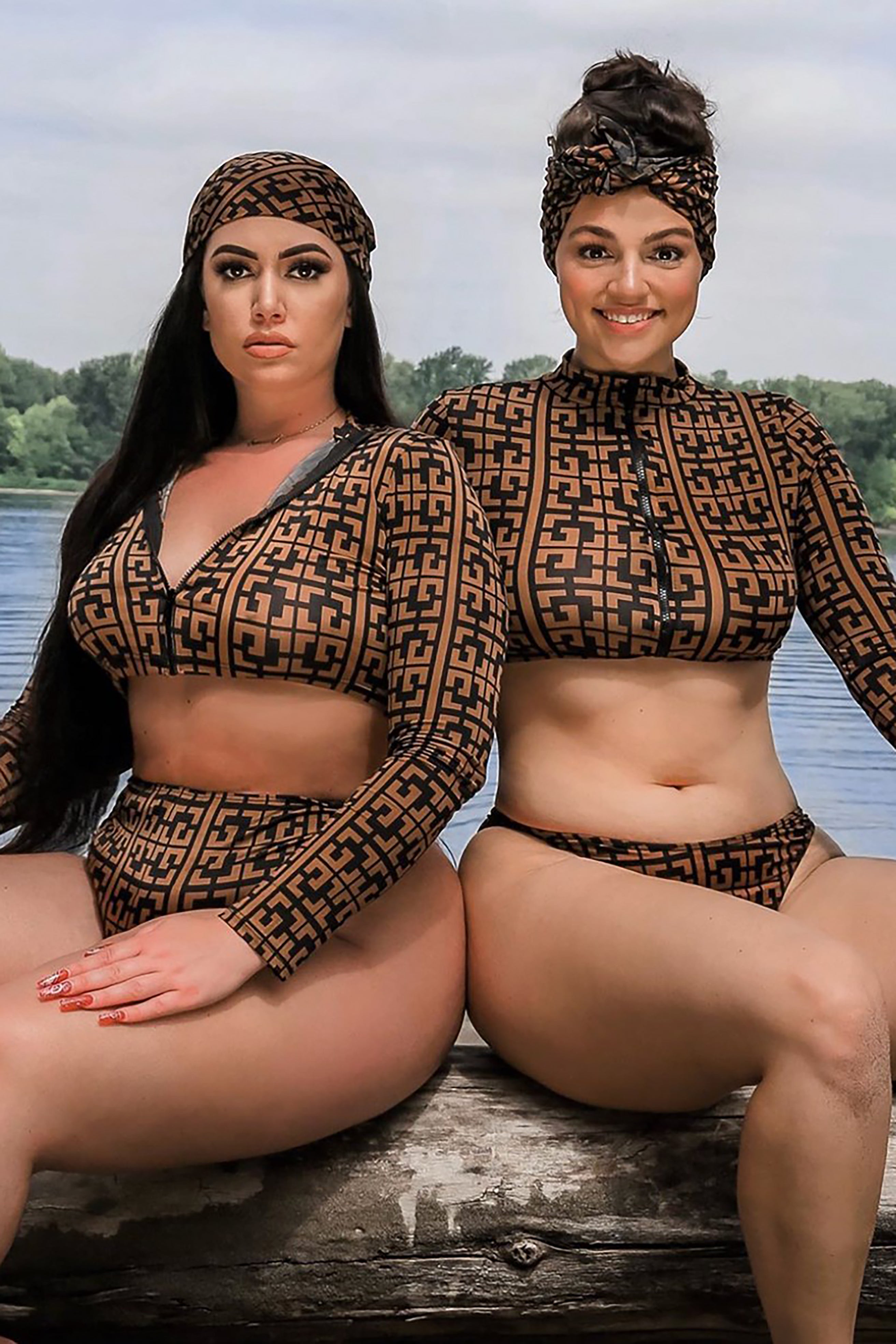 Adella 3 Piece Sunkini Set - Brown/Black - Image 6