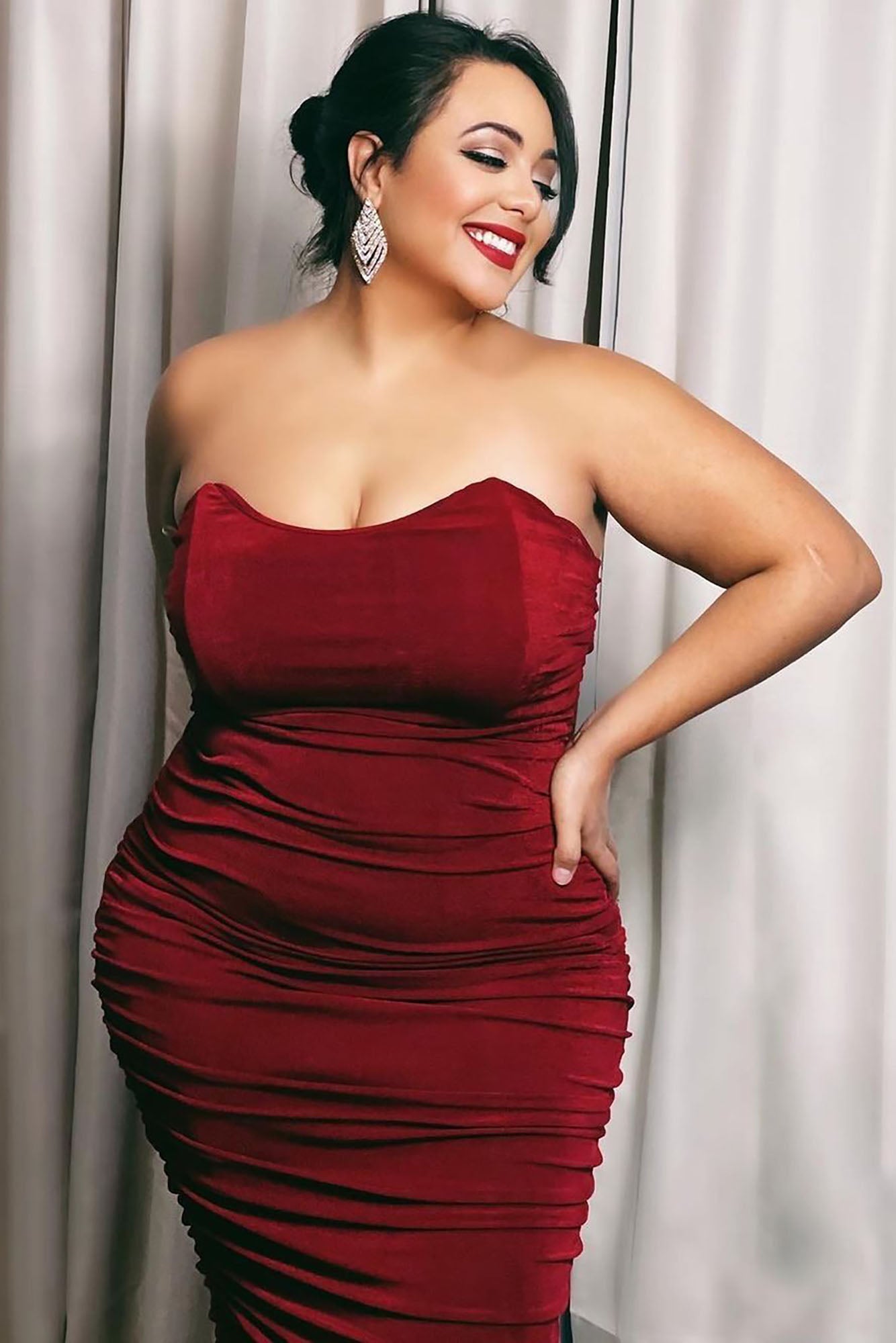 All Ruched And Ready Midi Dress - Wine - Image 5