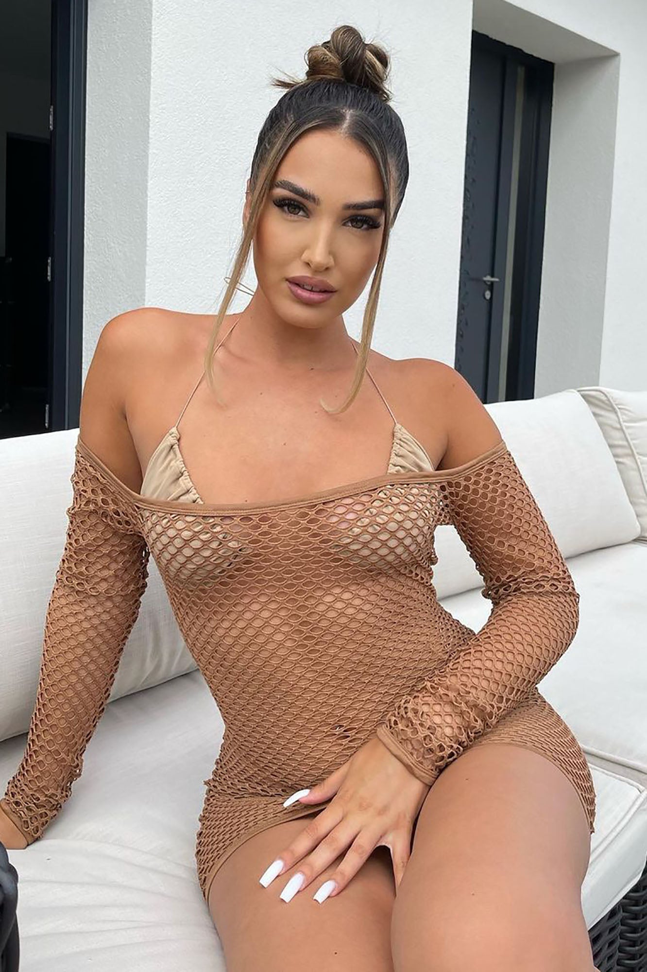 Beach Please Fishnet Dress Cover Up - Nude - Image 5