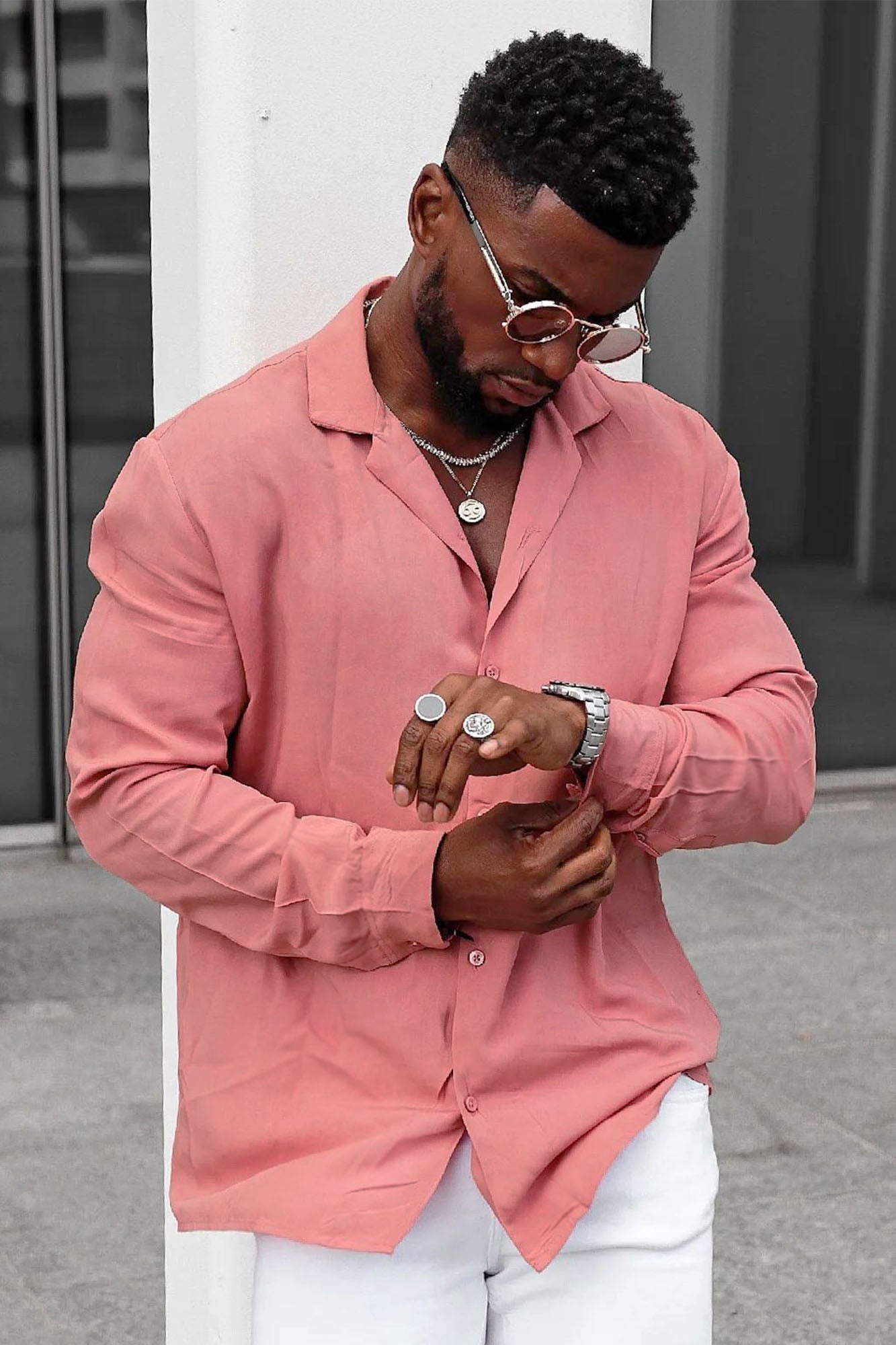 Dawson Relaxed Long Sleeve Button Up Shirt - Mauve - Image 4