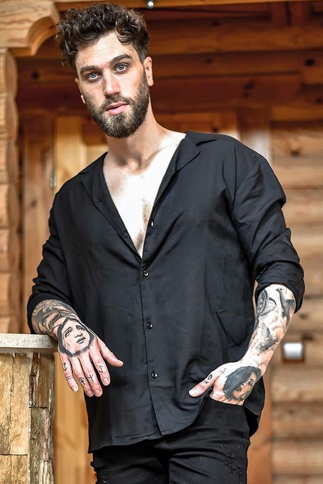 Dawson Relaxed Long Sleeve Button Up Shirt - Black - Image 6