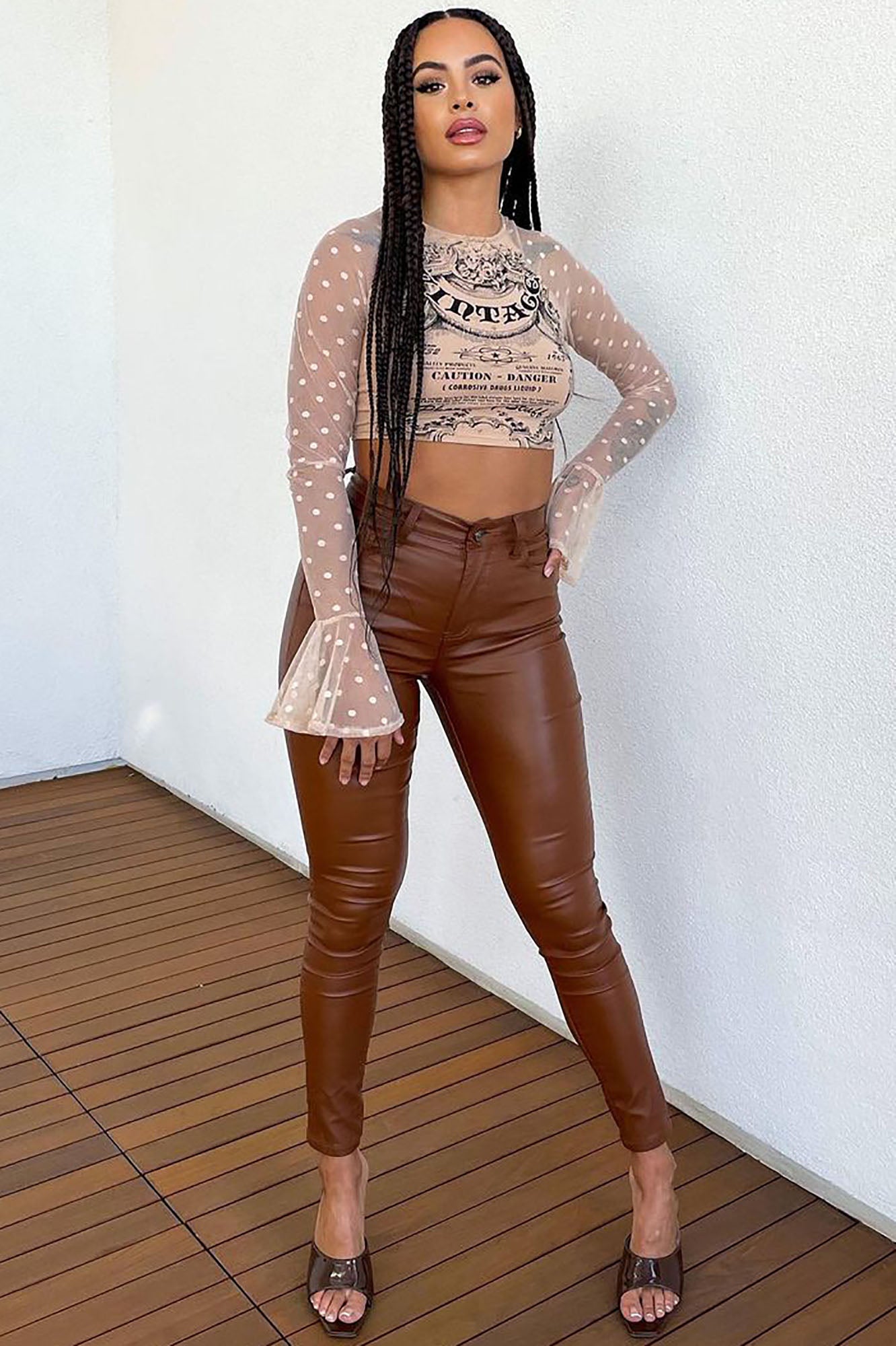 Double Dare Faux Leather Pants - Camel - Image 3