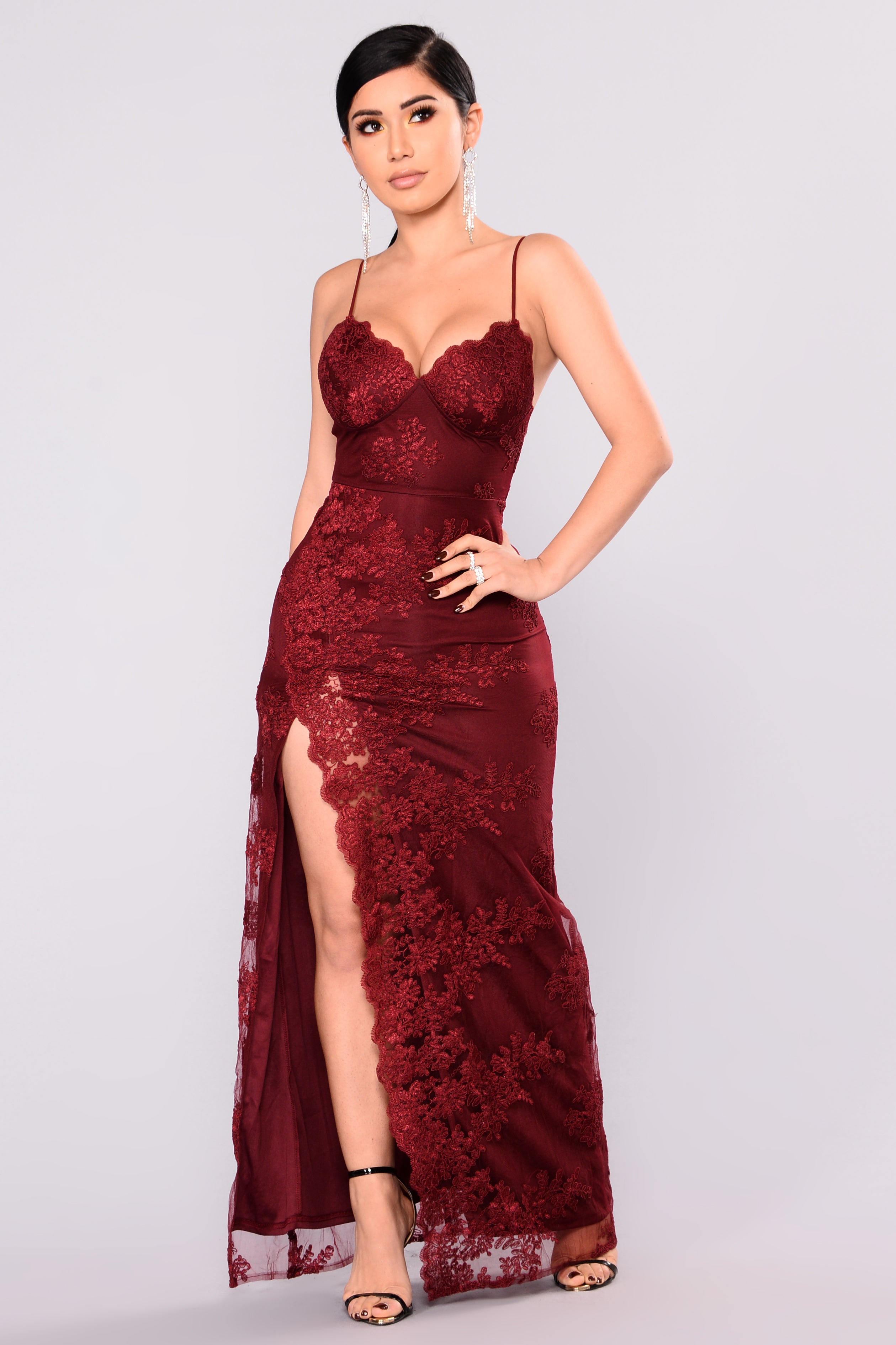 A Night In Tokyo Lace Dress - Burgundy - Image 3