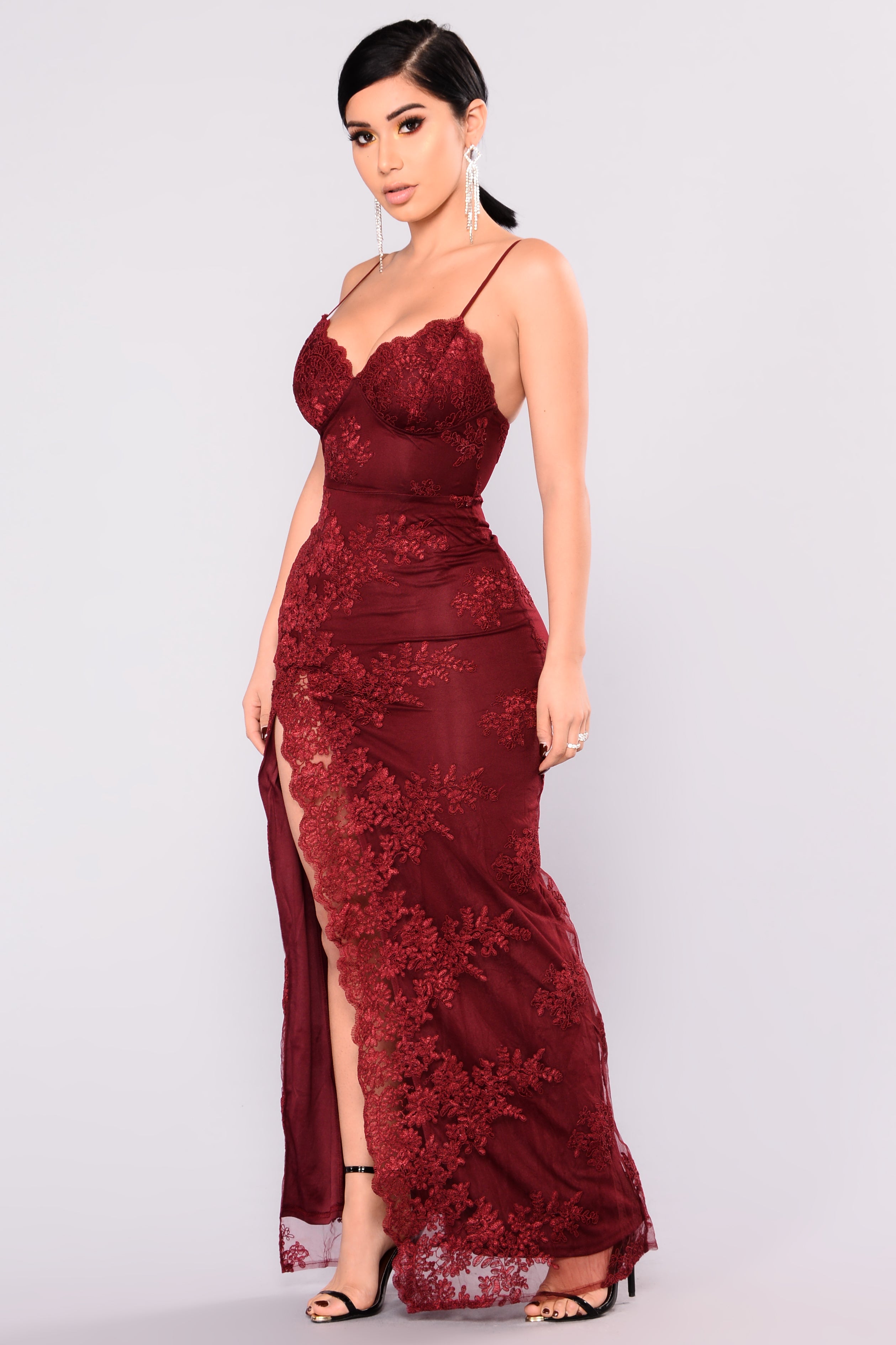 A Night In Tokyo Lace Dress - Burgundy - Image 6