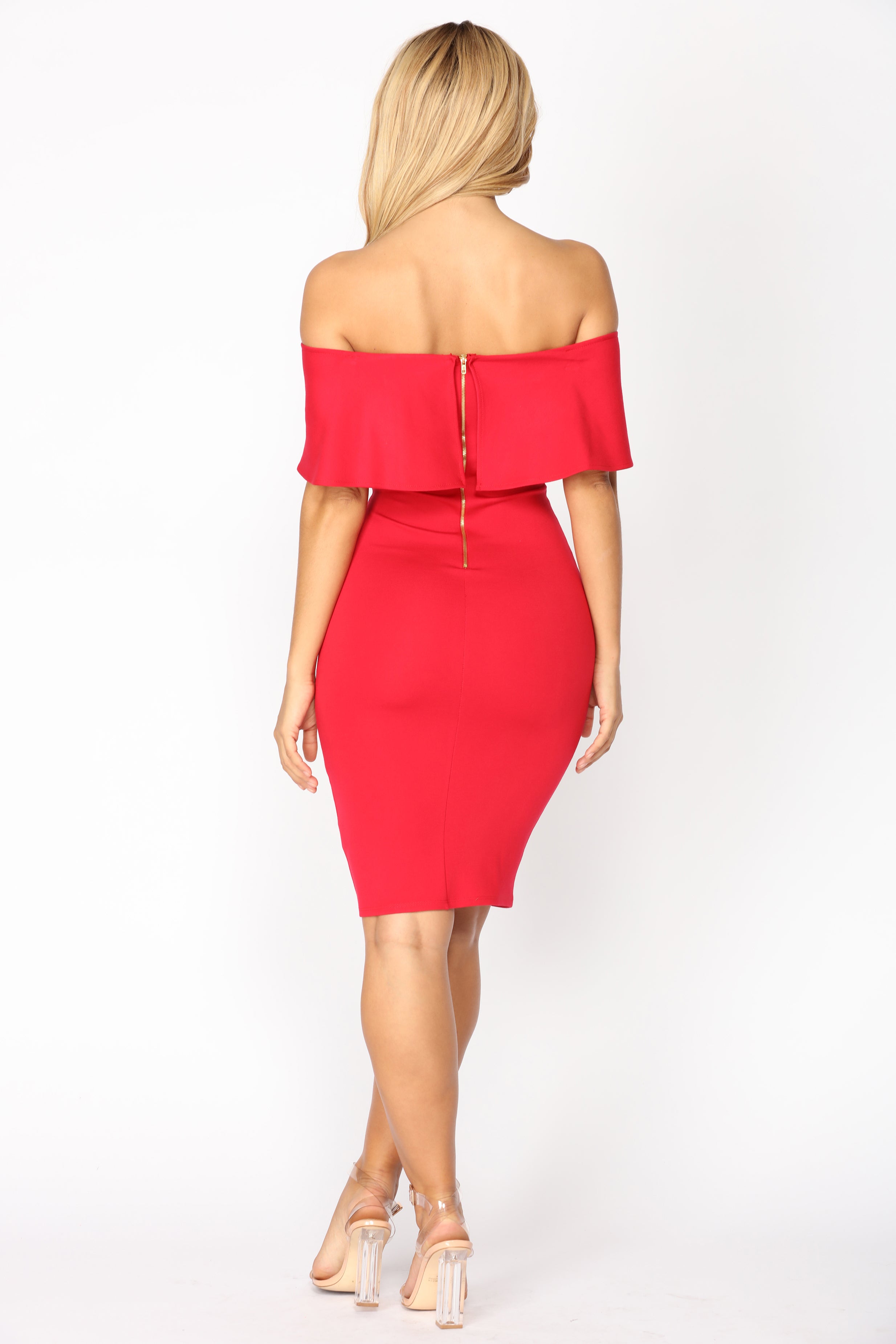 Lyla Off Shoulder Dress - Red - Image 4