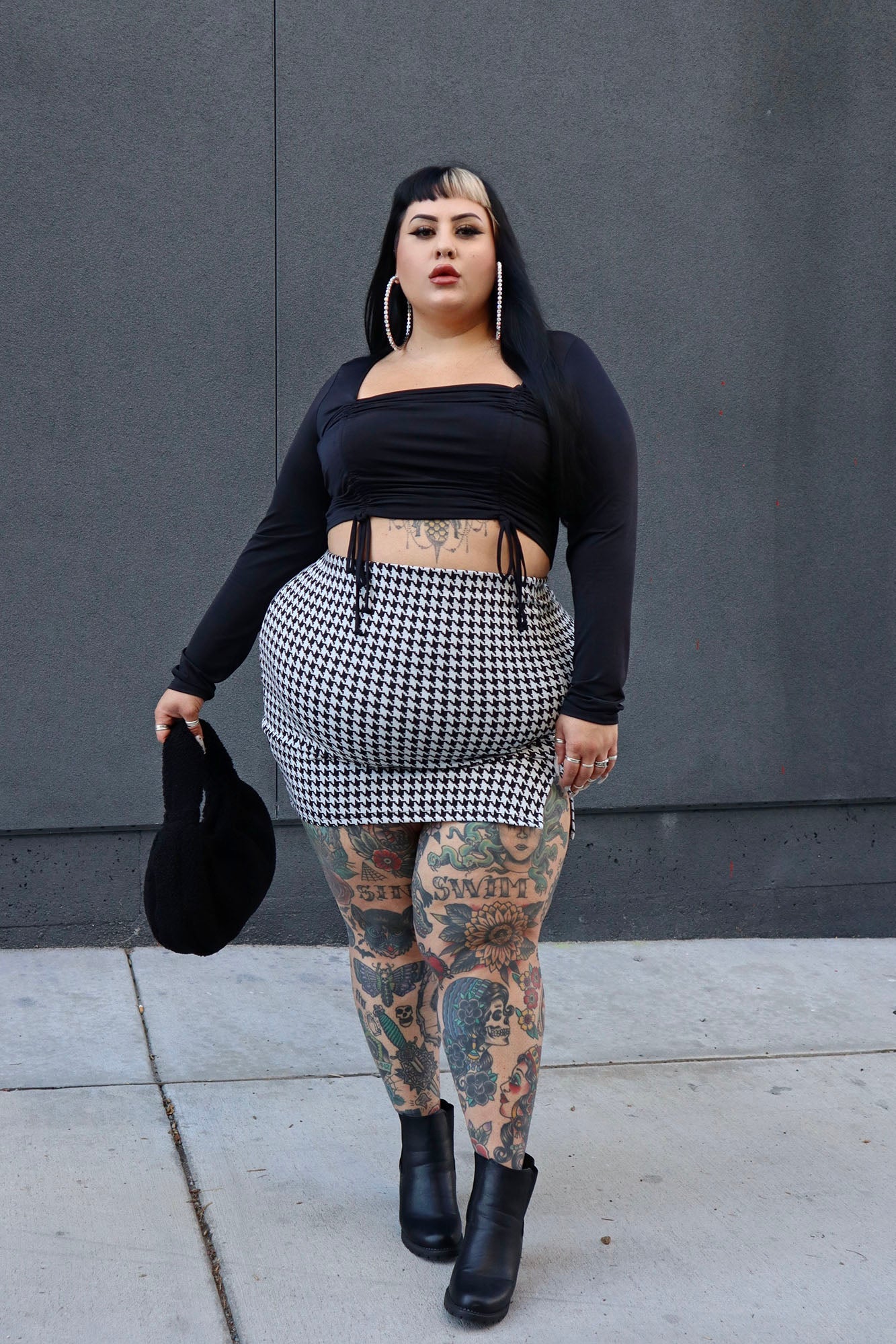 Flame In Your Heart Houndstooth Mini Skirt - Black/Grey - Image 12