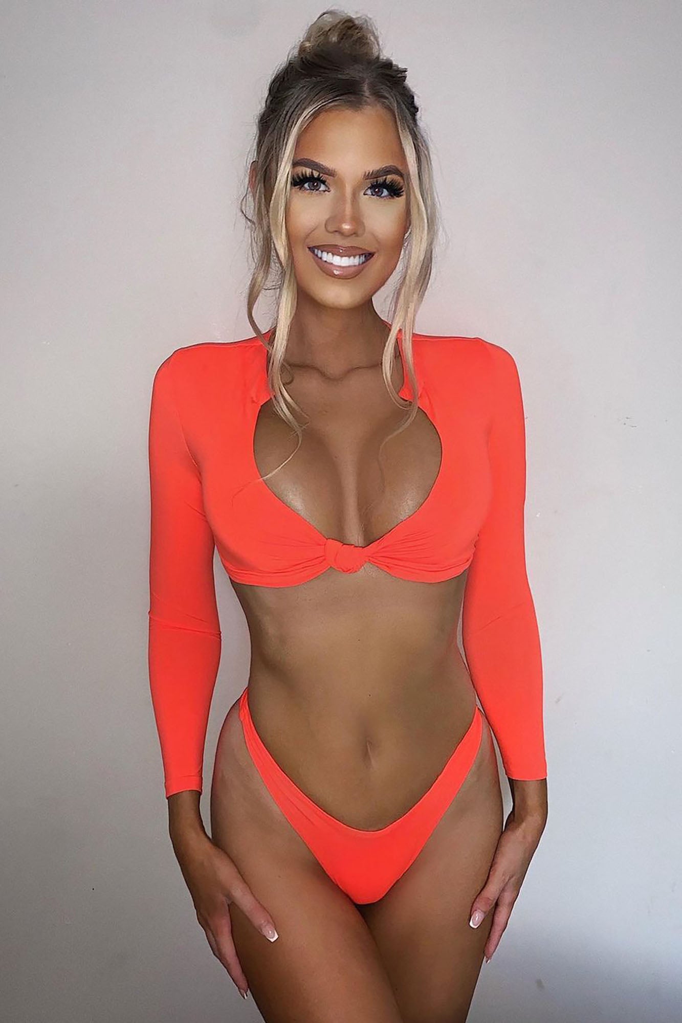 Knot Yours Long Sleeve 2 Piece Bikini - Neon Orange - Image 8