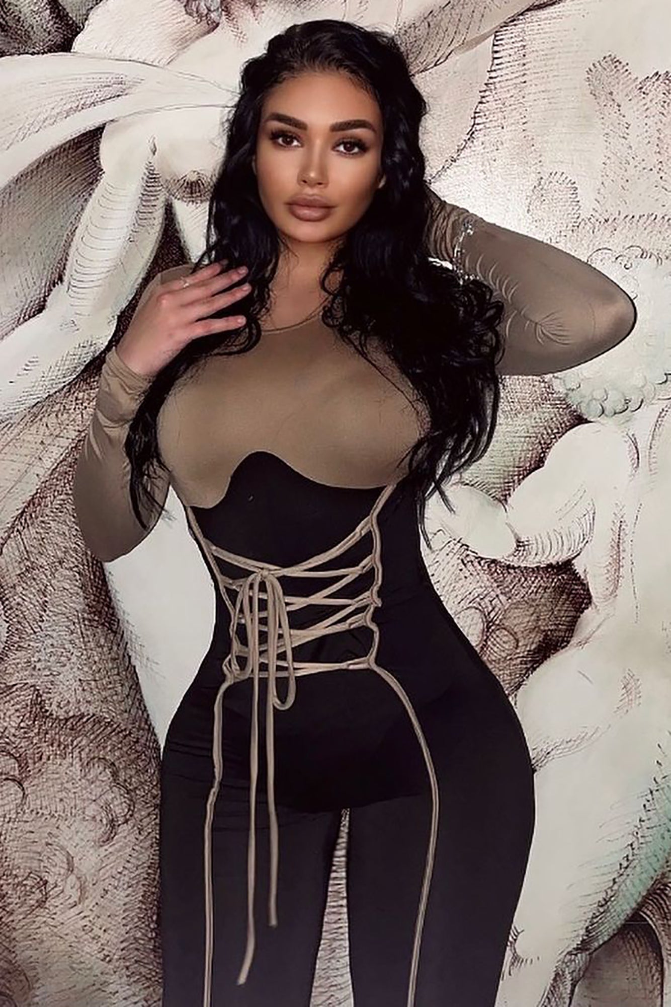 Lana Lace Up Jumpsuit - Nude/combo - Image 3
