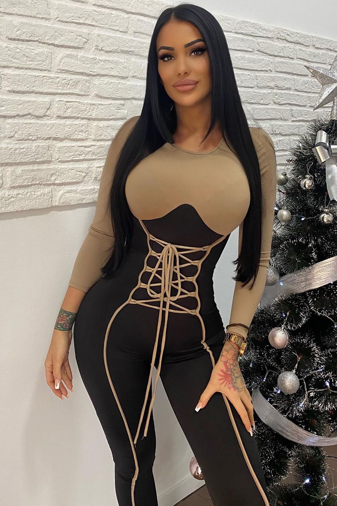 Lana Lace Up Jumpsuit - Nude/combo - Image 4