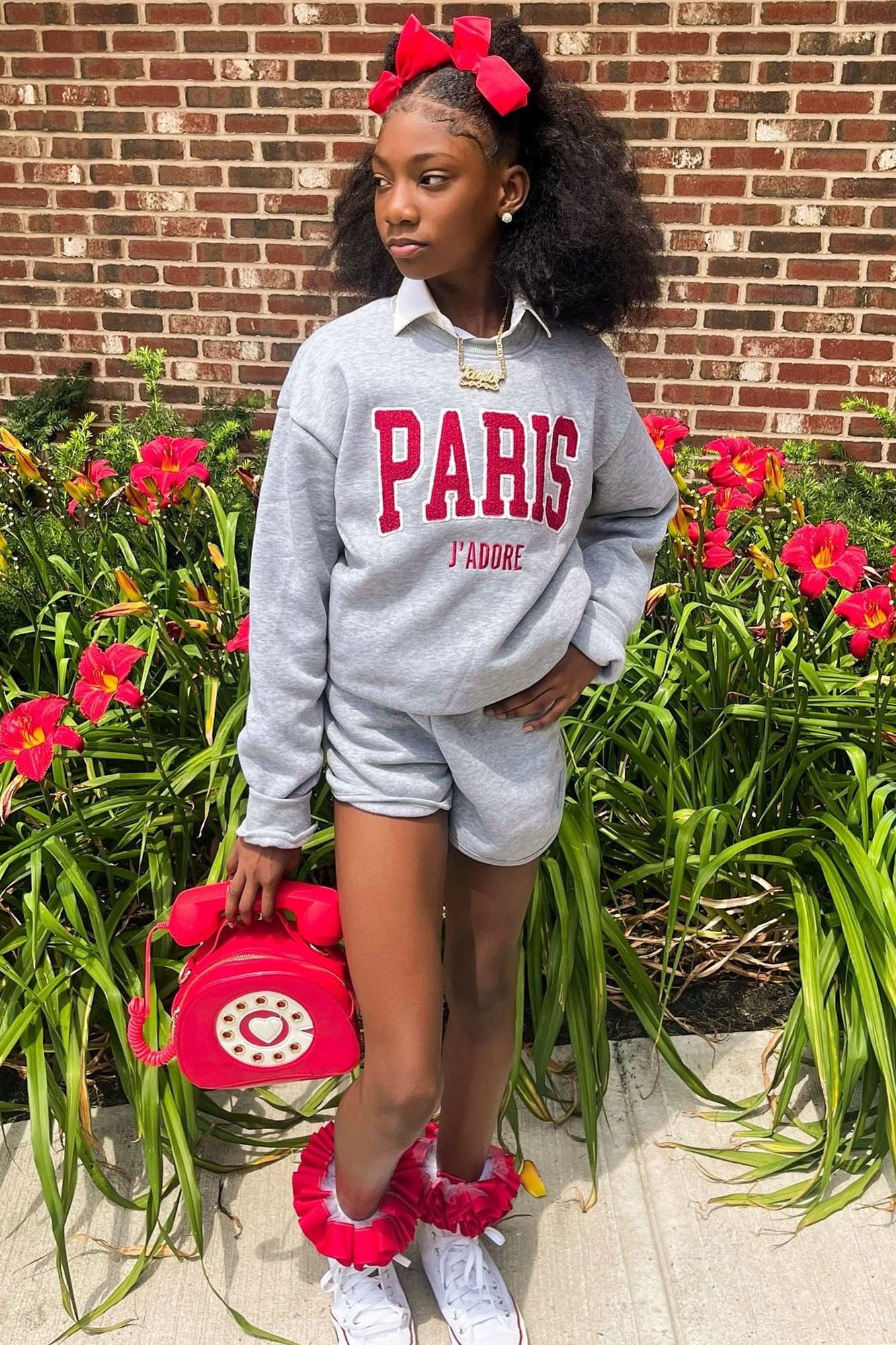 Mini When In Paris Fleece Short Set - Grey - Image 4